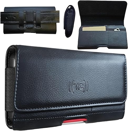 Wireless City Funda de cuero para teléfono celular con trabilla para cinturón, soporte horizontal para cinturón de teléfono para hombre, bolsa de