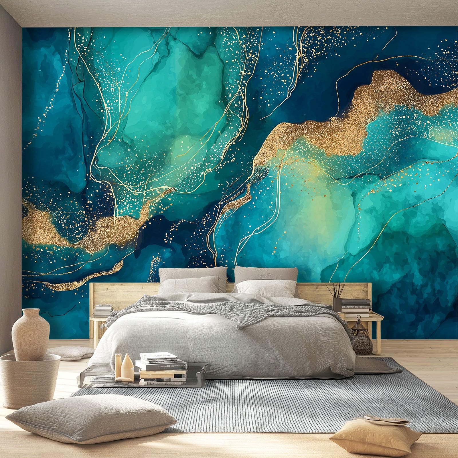 Tapeta marmurowa akwarela 400 x 280 cm, plakat na ścianę fototapeta dekoracja ścienna salon sypialnia pokój dziecięcy, kolorowy