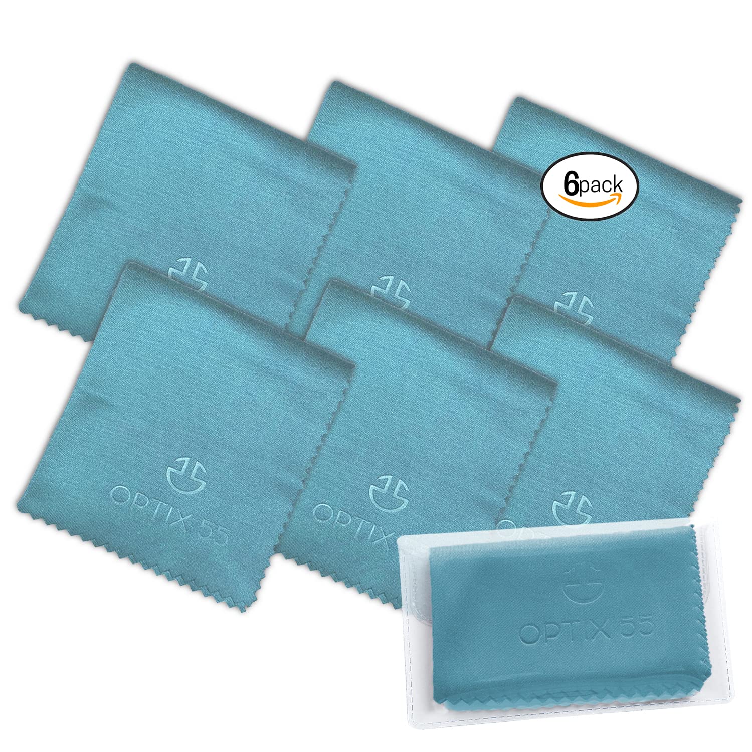 Microfiber Cleaning Cloths (6"x7") 6 Pack in Individual Vinyl Pouch | Glasses Cleaning Cloth for Eyeglasses, Phone, Screens, Electronics, Camera Lens Cleaner (6 Pack - Blue)