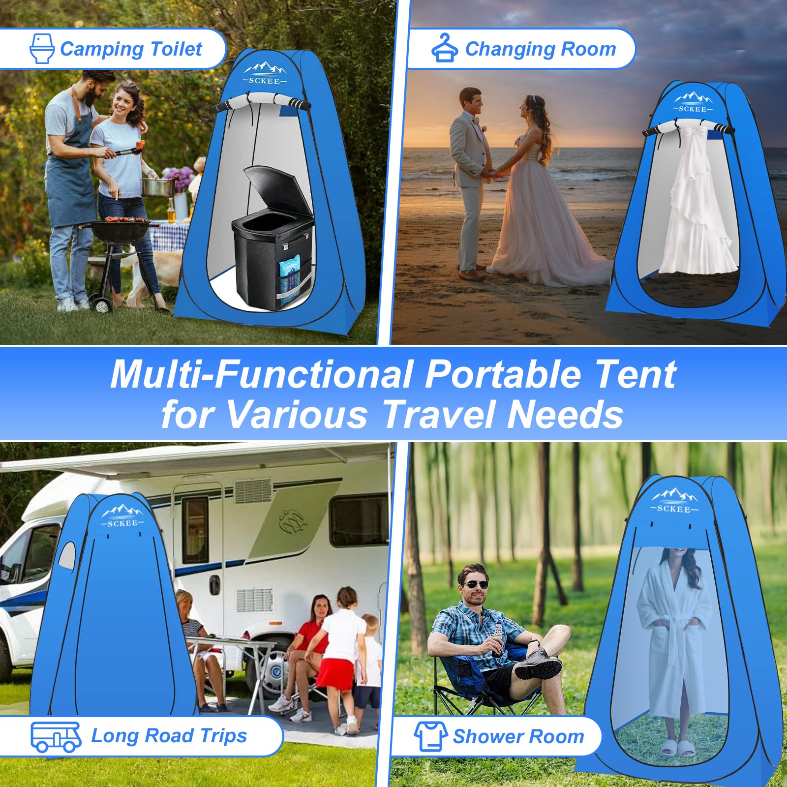 Juego de inodoro portátil para adultos, inodoro portátil XL para camping, inodoro de camping con tienda de campaña emergente, duchas al aire libre, vestuarios, orinal de viaje para camping,