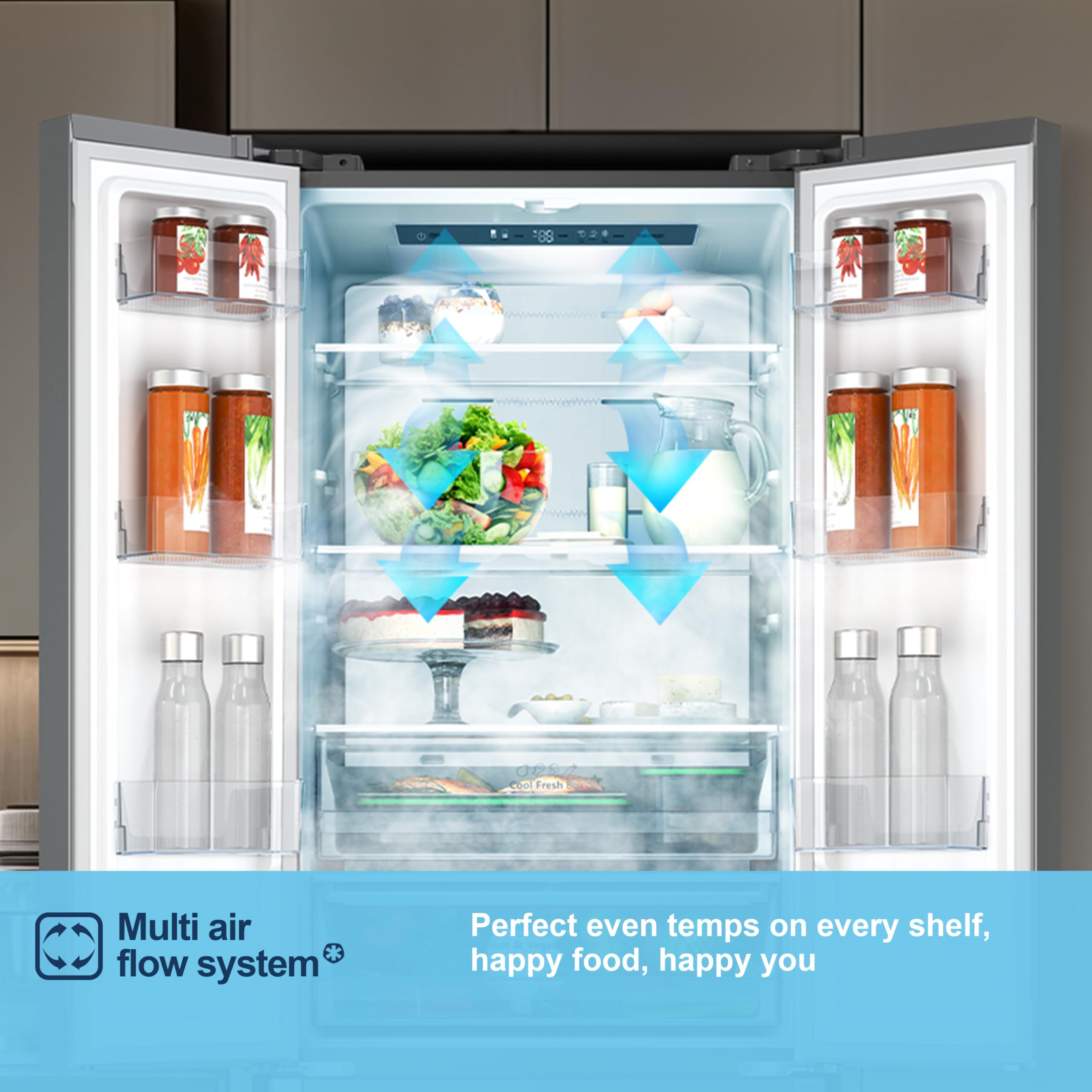 Fridgemaster MF70450ES French Door Fridge Freezer 485L, Total No Frost, Silver, 69.4D x 70.4W x 200H cm, E Rated — view 8