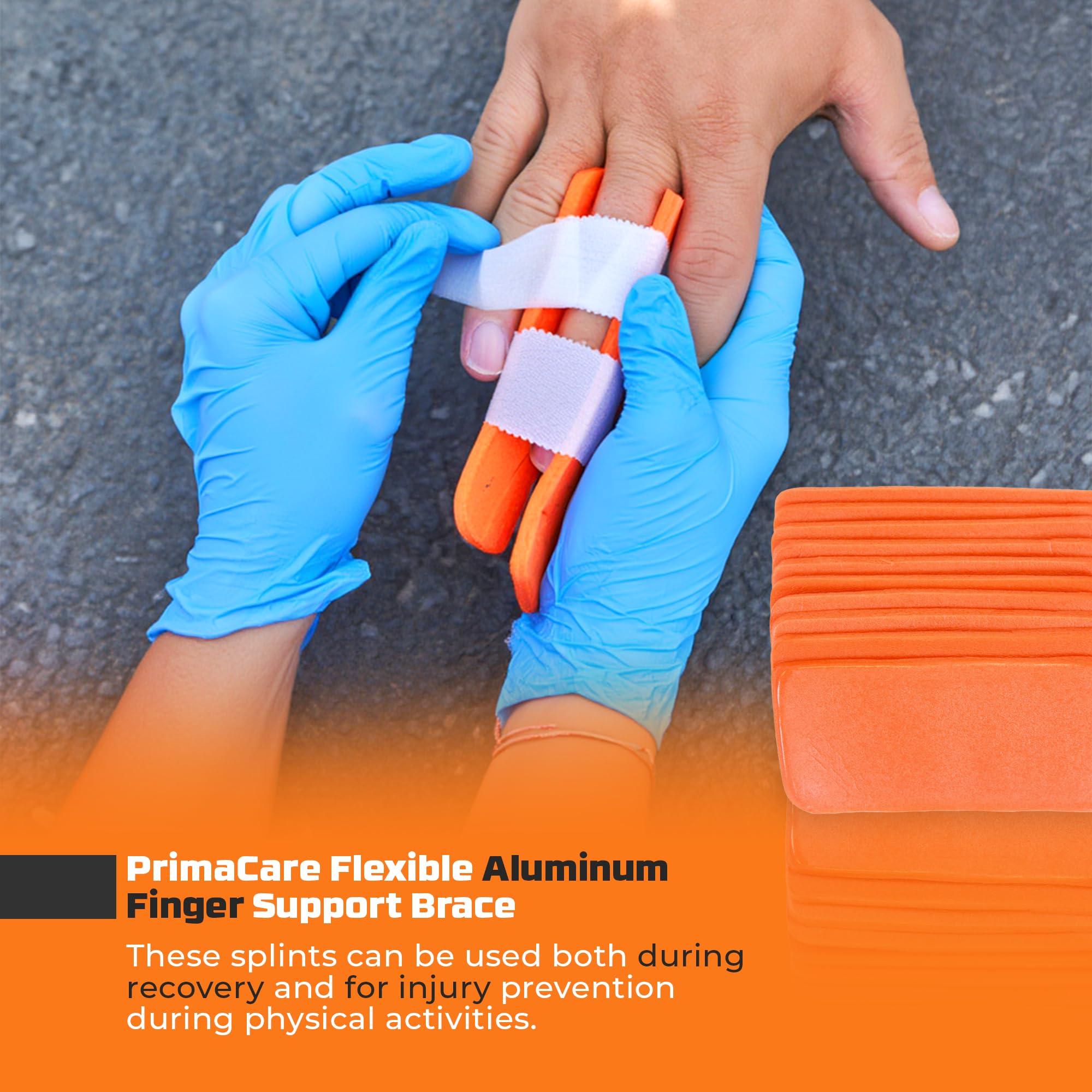 Primacare IS-5202 (Pack of 10) Padded Aluminum Finger Splints, Finger Brace for Pain Relief Sport Injuries, Basketball, Finger Buddy Wraps for Broken, Swollen Fingers or Dislocated Joint, 2", Orange
