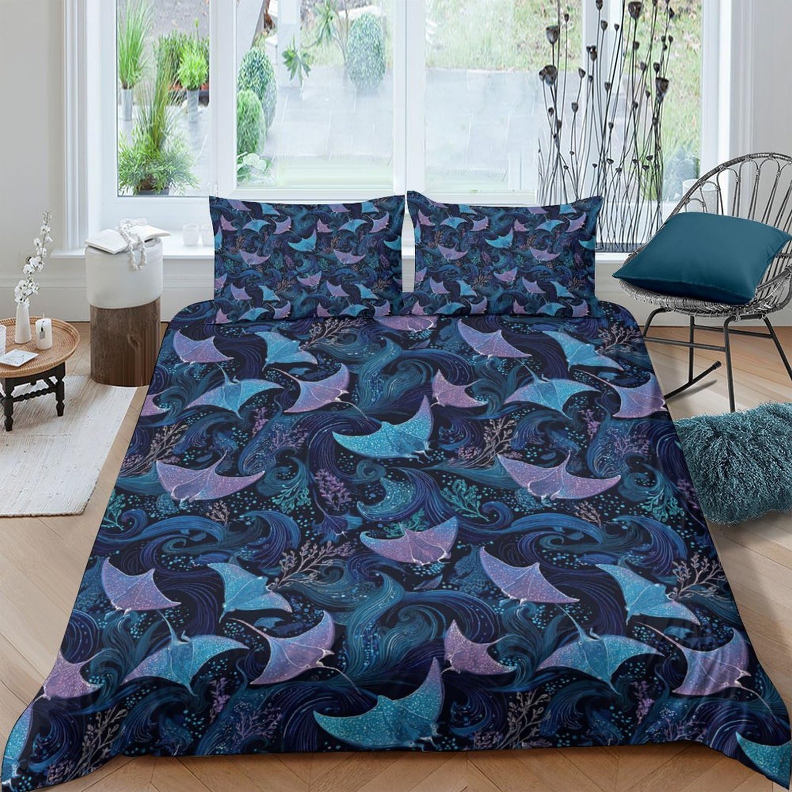 Ctjqhvkz Style-7 3D Printed Manta Ray Ocean Fitted Sheet Microfiber Soft Breathable Underwater Mattress Cover For Bedroom Decor Dorm Single（135X200cm）
