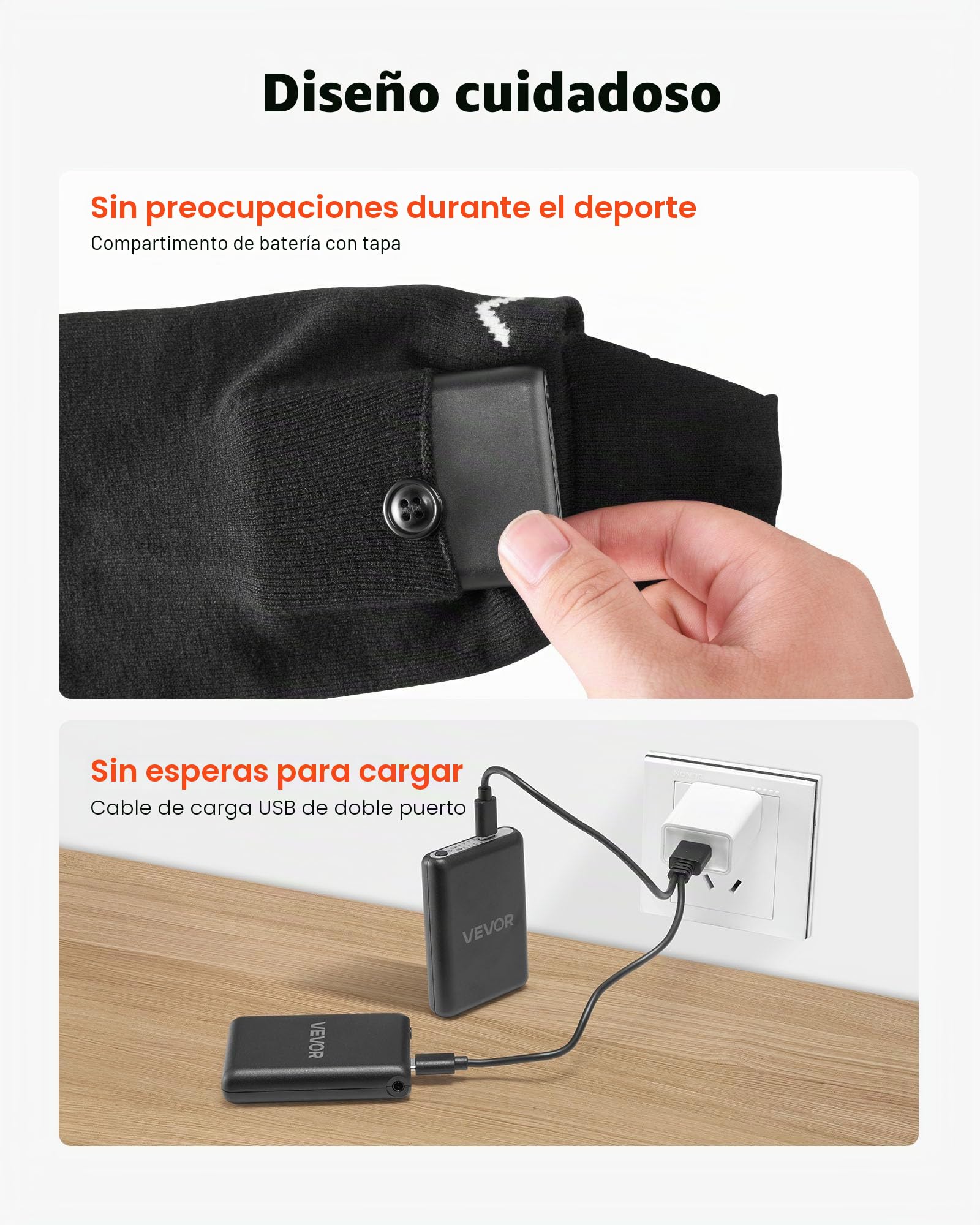 VEVOR Calcetines Calefactables Unisex, con Batería 5000 mAh, Recargables y 4 Niveles de Temperatura, Ideales para Pesca, Camping, Senderismo, Esquí, Trabajo al Aire Libre e Invierno, Talla Única