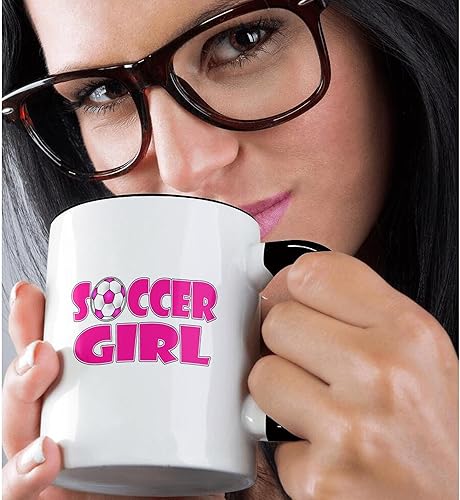 Miniatura 2 de 3dRose Soccer Girl - Taza de dos tonos, color rosa y blanco, 11 onzas, multicolor