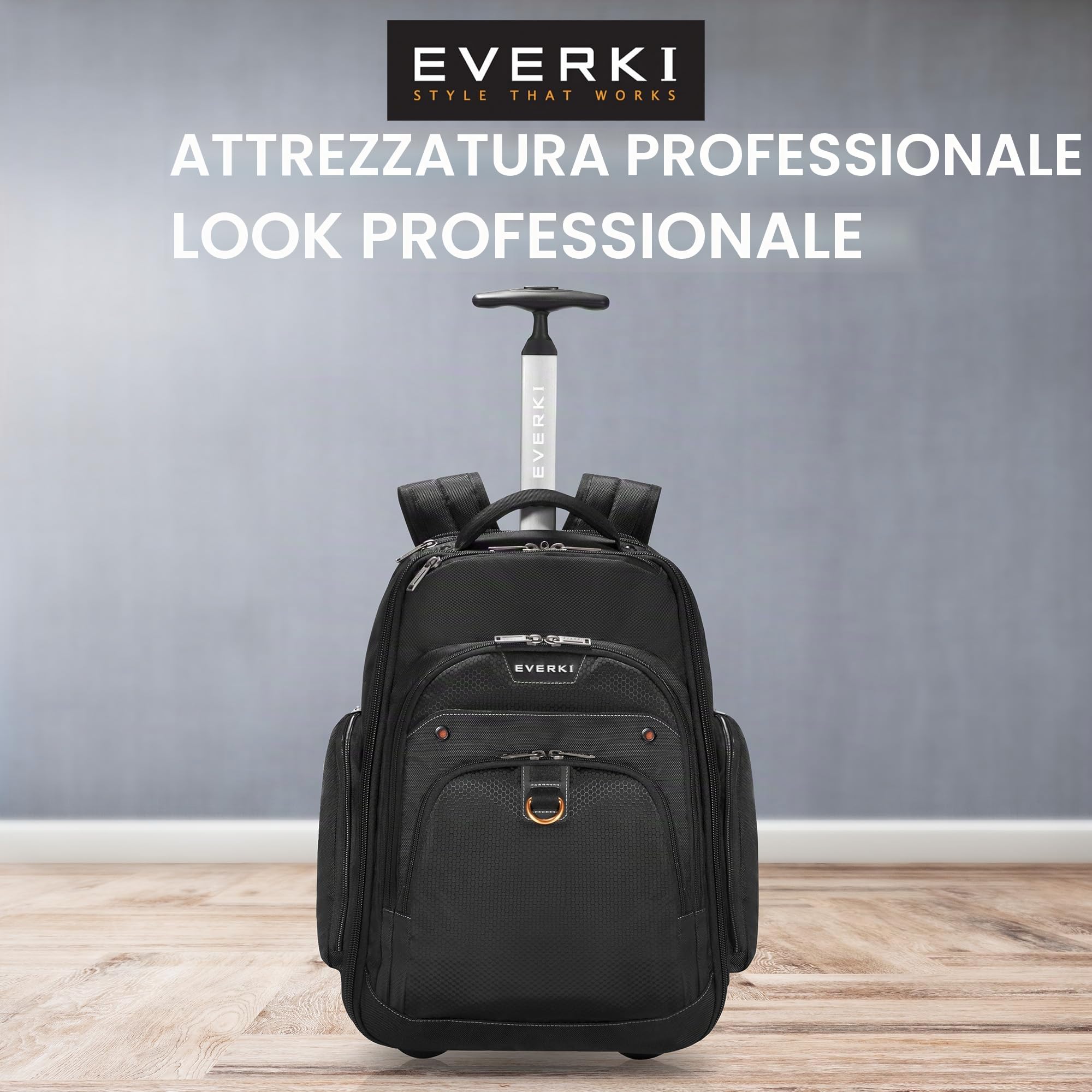 Everki Atlas Wheeled Zaino Trolley 30 L per Laptop – Bagaglio a Mano per Donna e Uomo – Scomparto Regolabile per 13"–17,3" – Nero (EKP122)