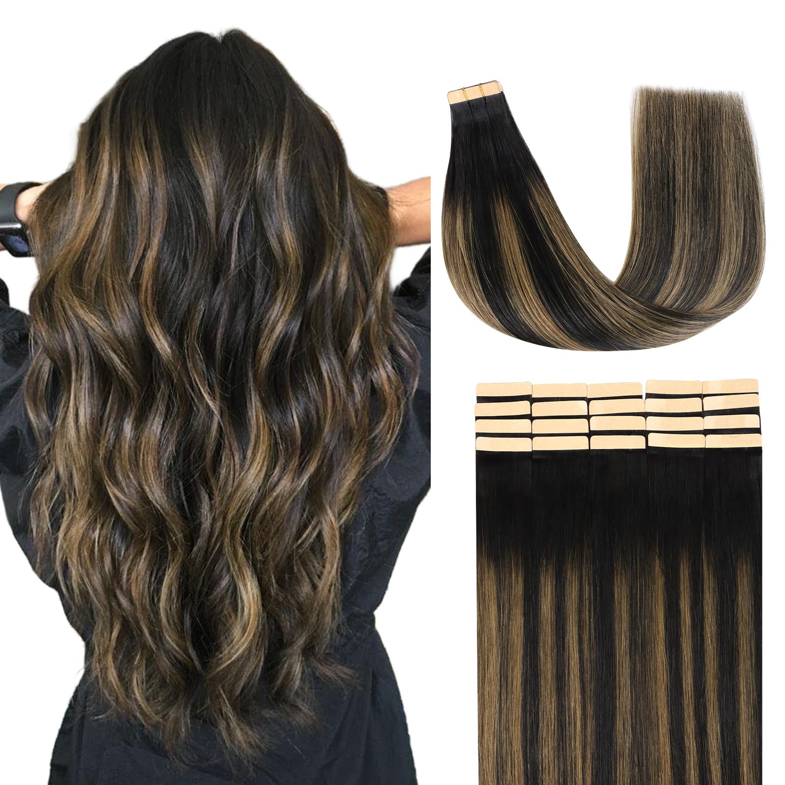 Lashey Invisible Tape in Hair Extensions Human Hair 50g 20pcs 22 Inch Straight Tape in Extensions Black Mixed Chestnut Brown 100% Remy Human Hair