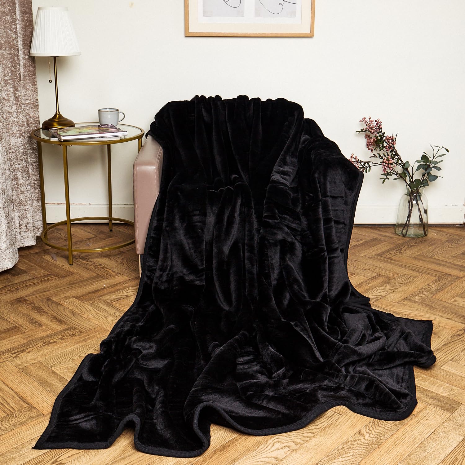 Sponsored Ad – Luxury Fleece Throw Blanket King Size - Super Soft Warm & Fluffy Blanket - Black Throws for Sofa - Couch Throw Fleece Blanket - 200x240cm