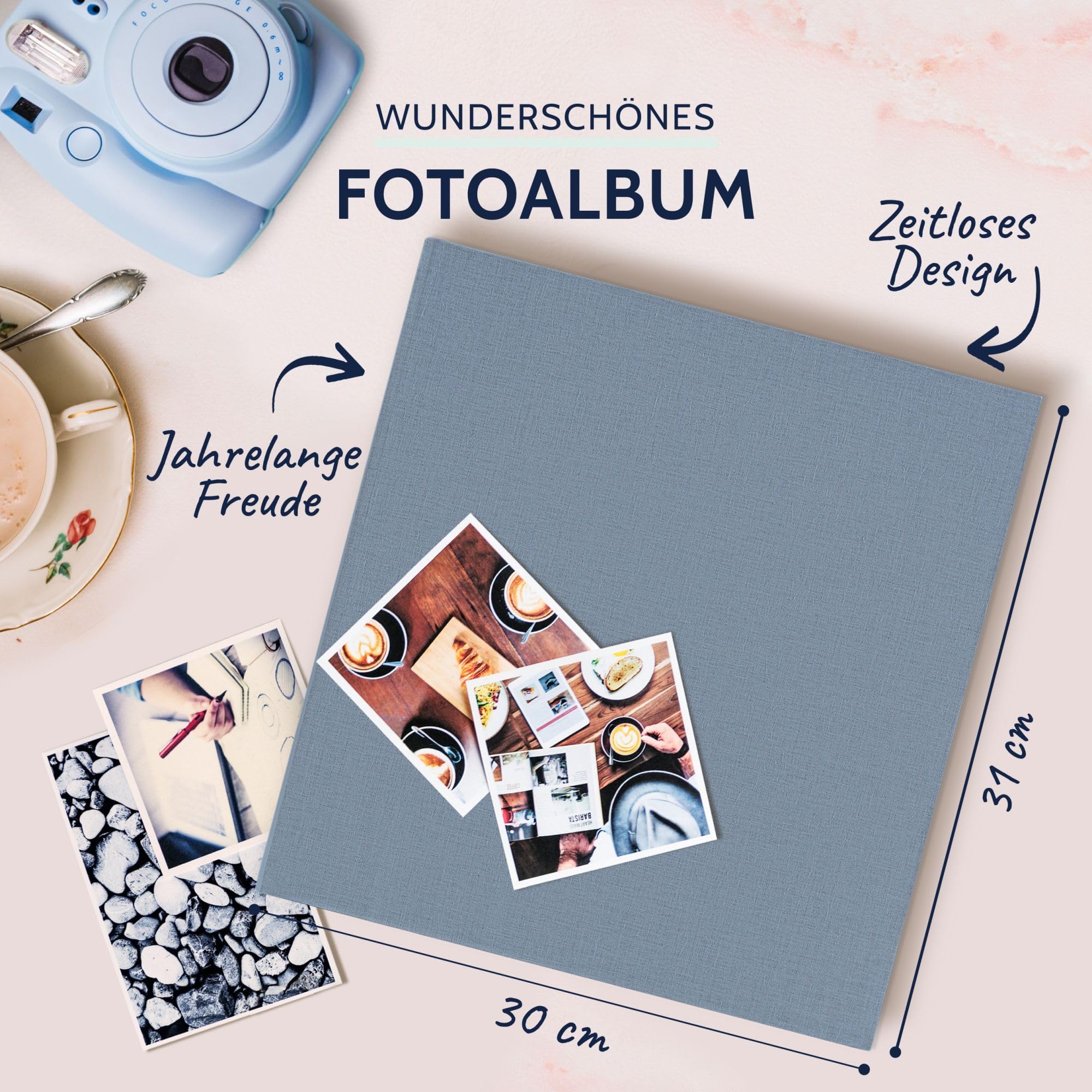 Goldbuch Album fotograficzny Summertime Trend 2 31607 ze 100 białymi stronami z pergaminem, album fotograficzny z lnianą okładką, do 600 zdjęć, papier wysokiej jakości, niebieski/szary, 30 x 31 cm