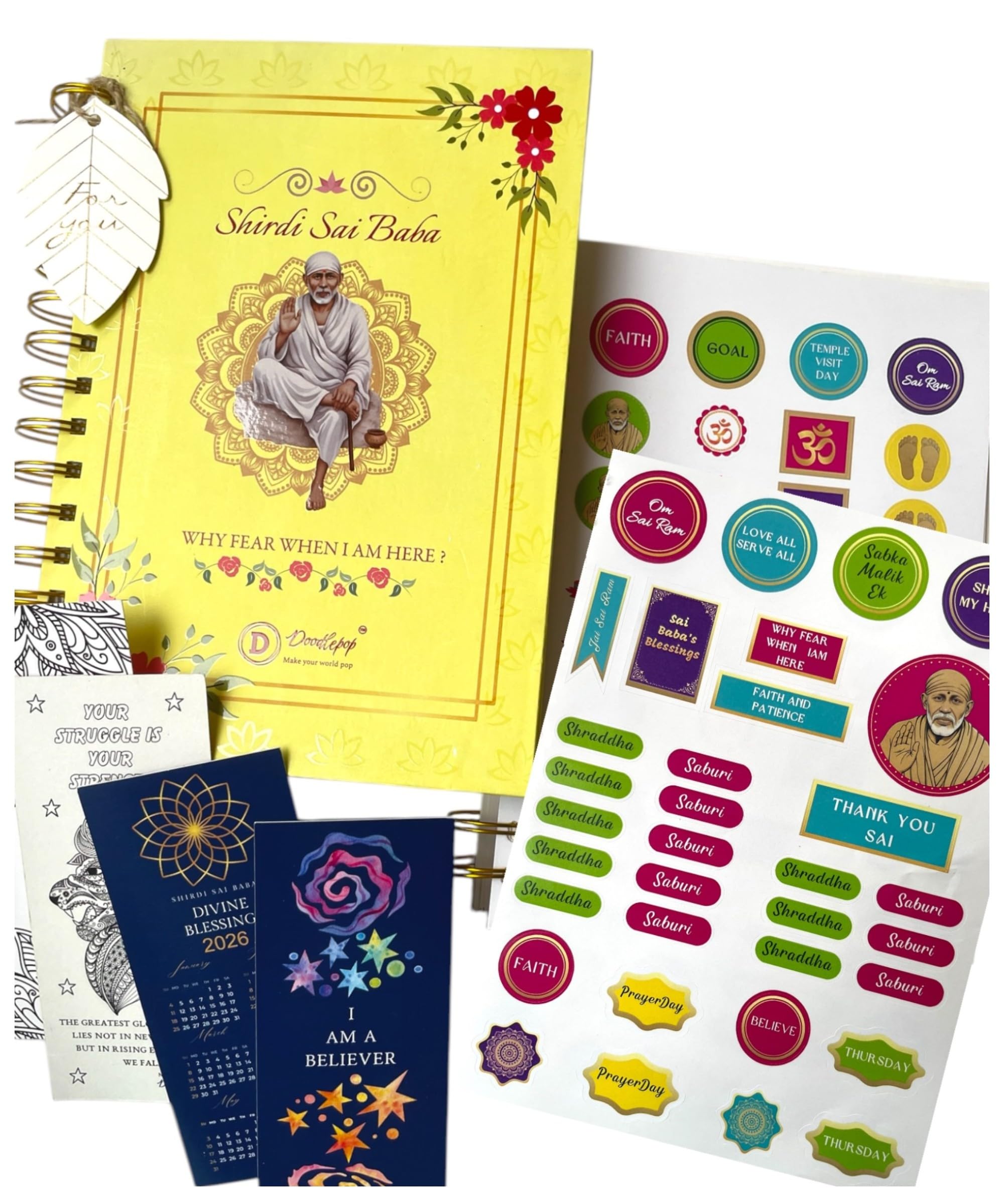 SHIRDI SAI BABA Journal Kit | Spiritual & Gratitude Planner with 11 Assurances | Daily Moments of Grace & Shloka Writing | 196 Pages, 120 GSM Premium Paper, Scented Hardcover, 70+ Stickers with 4 Bookmarks-image-37
