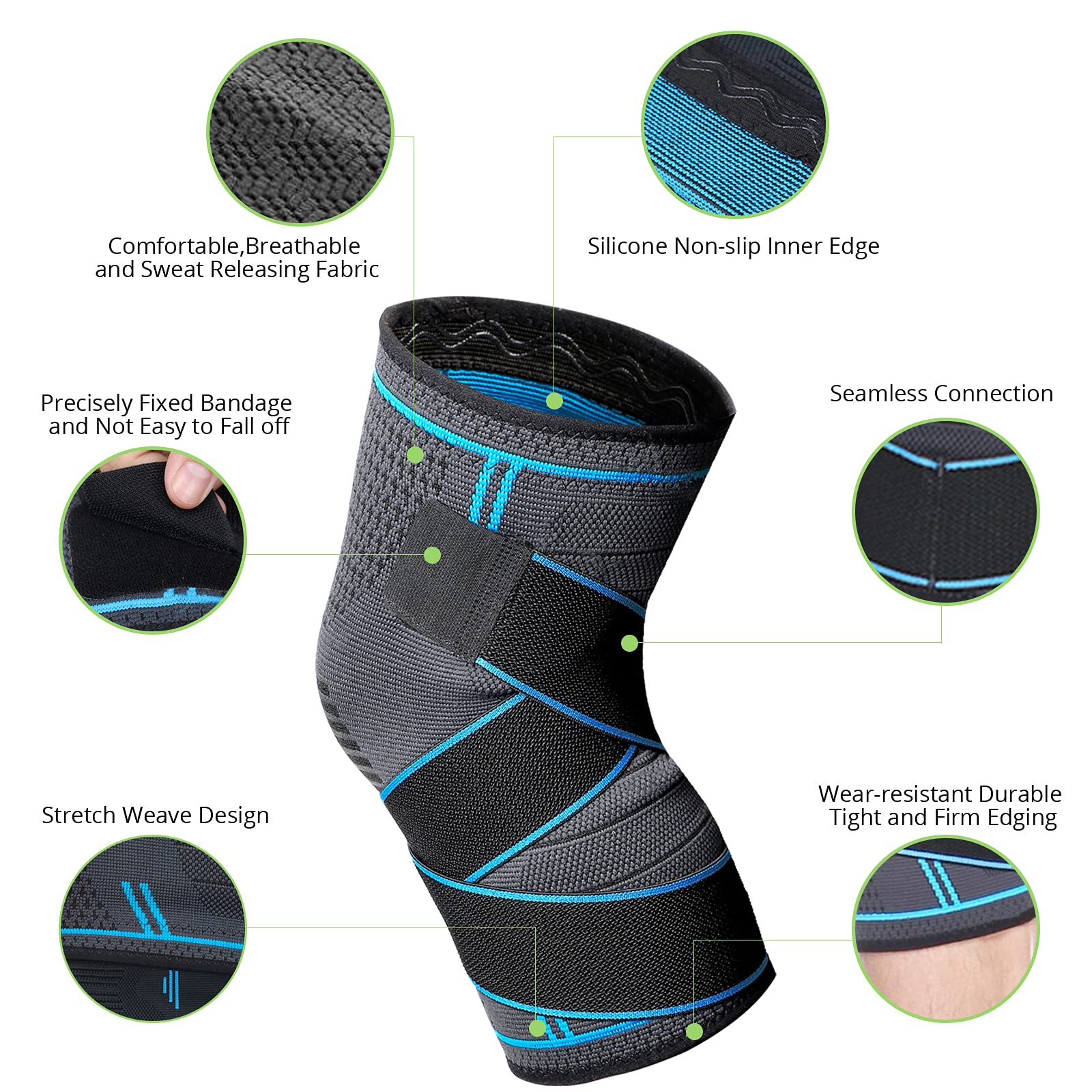 MILAIUN Ginocchiera Ortopedica 2 Pezzi, Tutore Ginocchio Legamenti Menisco, Elastica Antiscivolo Fascia Compressione Ginocchio,per Artrite e Il Recupero da Infortuni (Blu-XL)