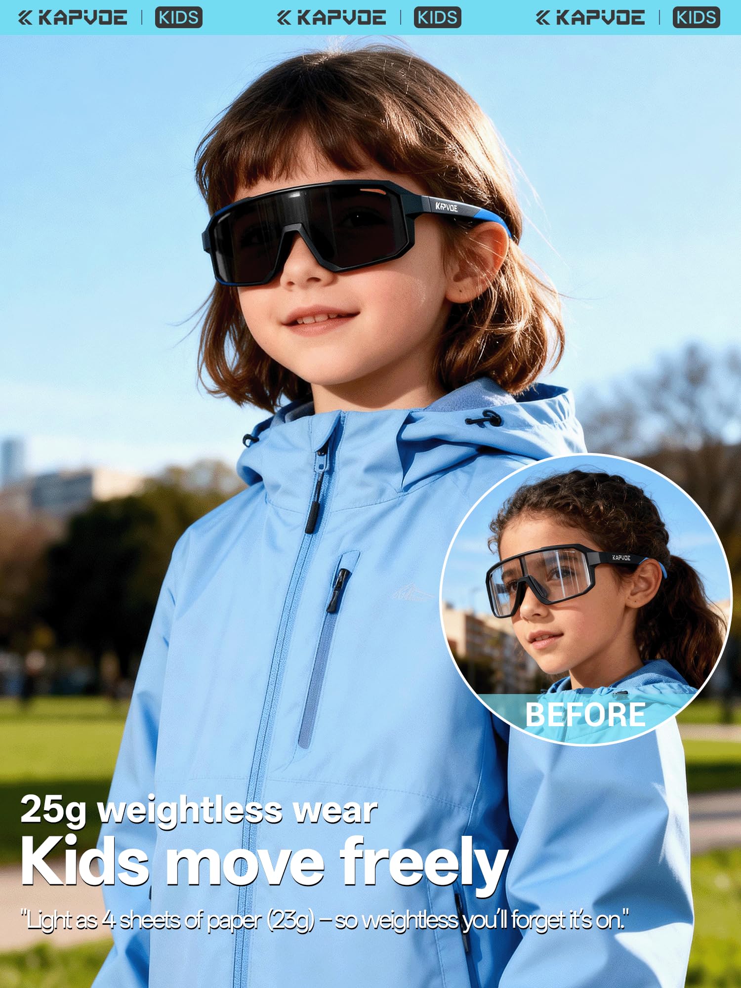 KAPVOE Gafas de sol Polarizadas para Niños Gafas de Ciclismo Juvenil Softball Béisbol Tenis Montura TR90 K9029