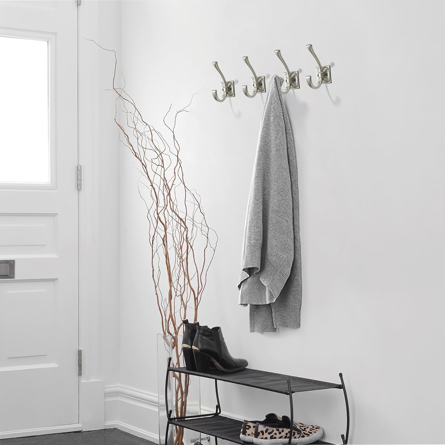 khtumeware Wall Hooks,5 Pack Coat Hooks Hardware Towel Hooks for Hanging Coats Matte Brushed Nickel Robe Hooks Wall Mounted with Screws for Key, Towel, Bags, Cup.