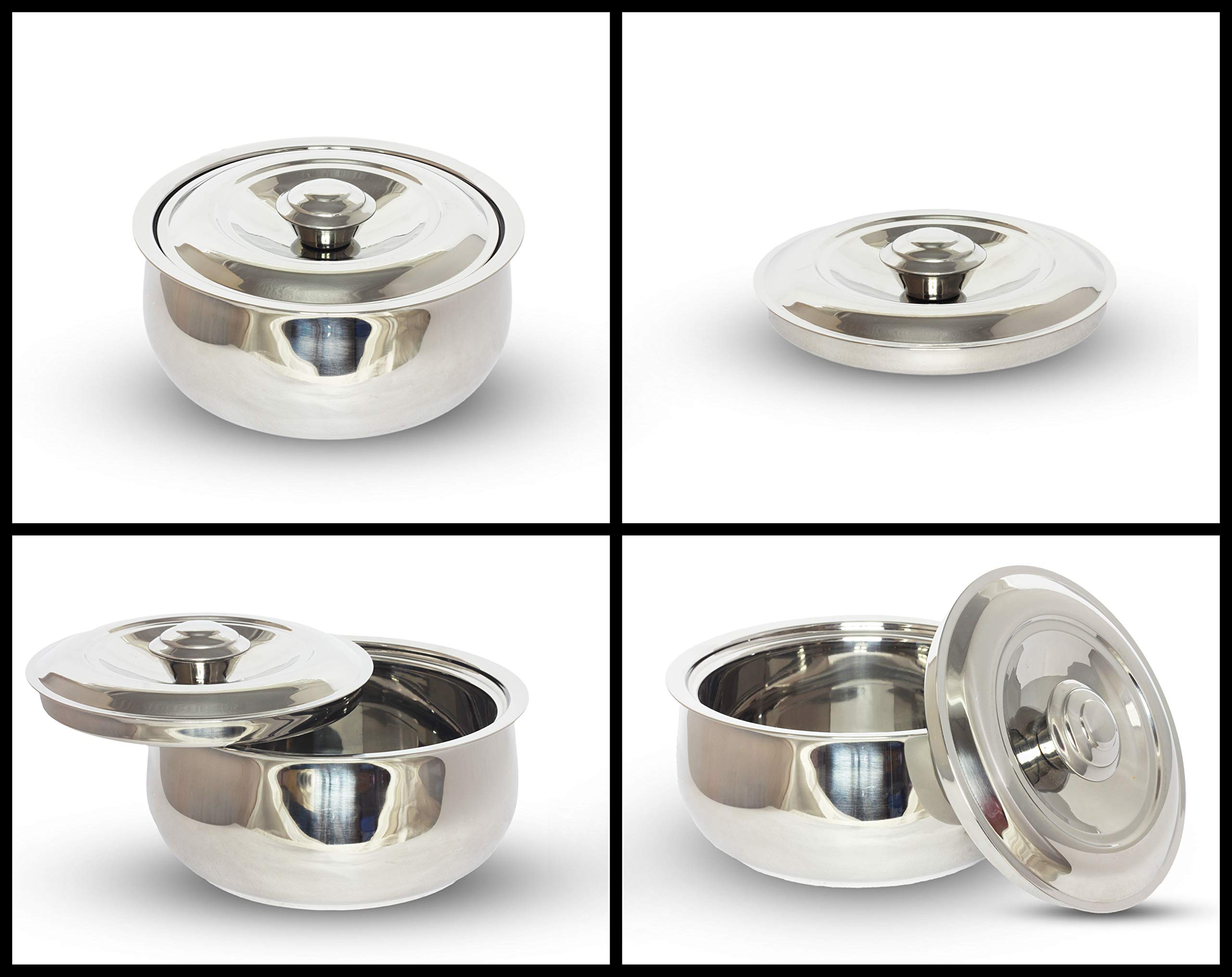 Aevlon® Stainless Steel Double Wall Belly Insulated Casserole Hot Pot with Steel Lid, Silver SOLI (1000 ml)