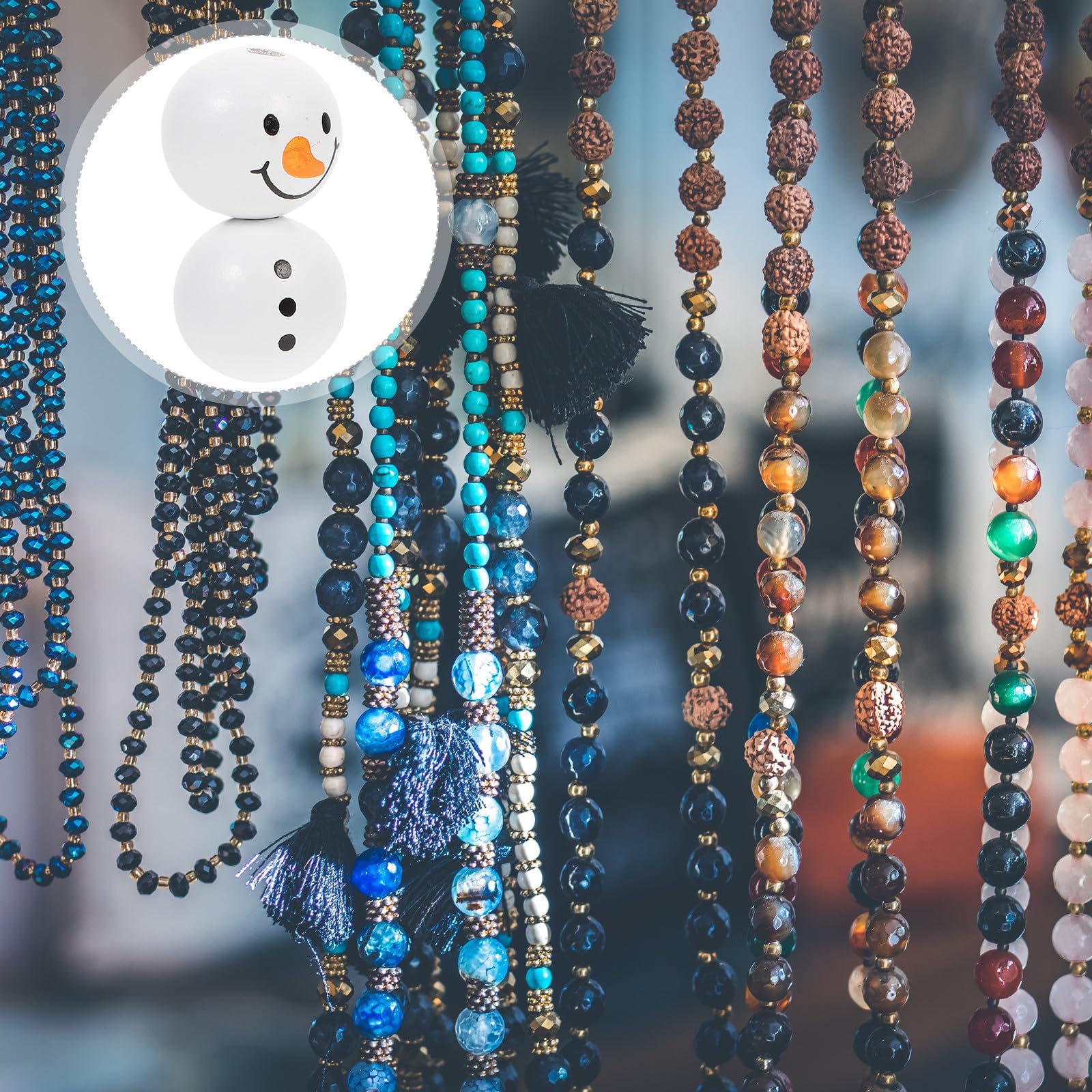 Didiseaon 280 Pezzi Perline di Legno Pupazzo di Neve 20mm per Gioielli Fai | Bianco, Tema Natalizio Creativo, per Ciondoli e Zaini, Accessori Artigianali Piccoli