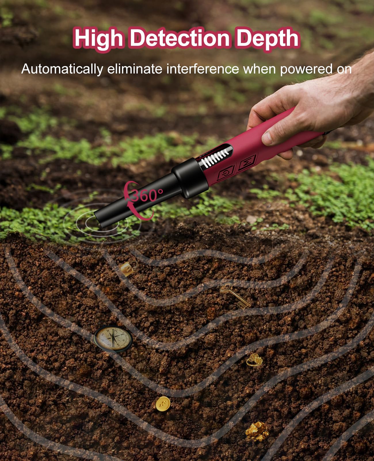 Metal Detector Pinpointer per adulti, IP68, completamente impermeabile, con display LCD del segnale, bacchetta puntatore subacquea per caccia al tesoro, rilevamento a 360°, luce LED rossa