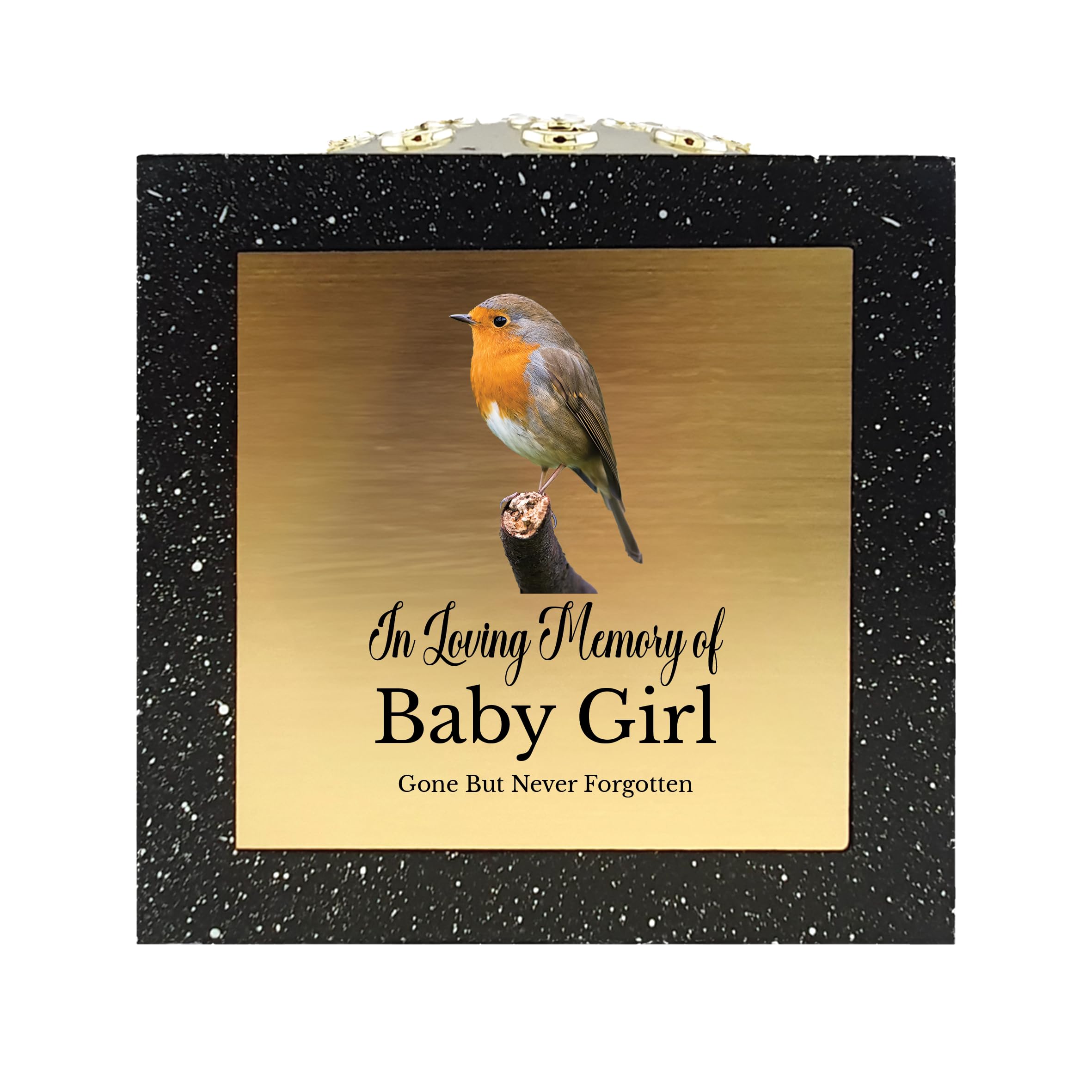 In Loving Memory Of Memorial Rose Bowl Grave Marker Flower Pot Vase With Robin Design Mum Dad Grandad & Lots More Black/Gold (UV PRINTED) (Baby Girl)