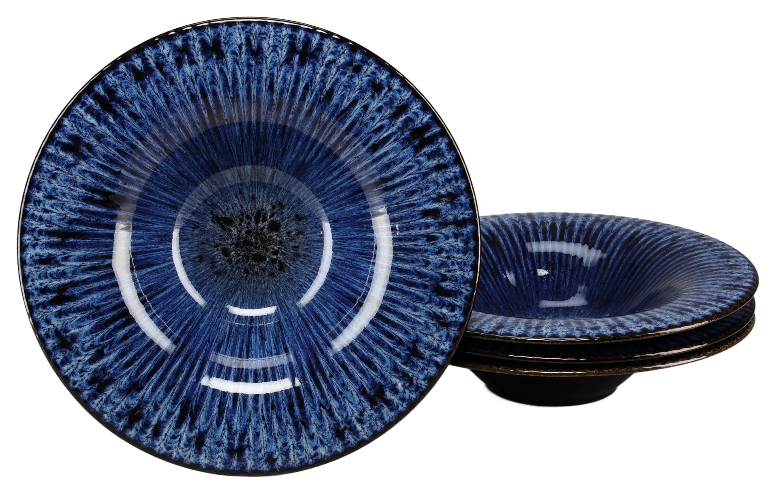 CreaTable, Allegra Magic Blue 24977 Lot de 4 assiettes à pâtes en grès pour 4 personnes Passe au lave-vaisselle et au micro-ondes Fabriqué en Europe