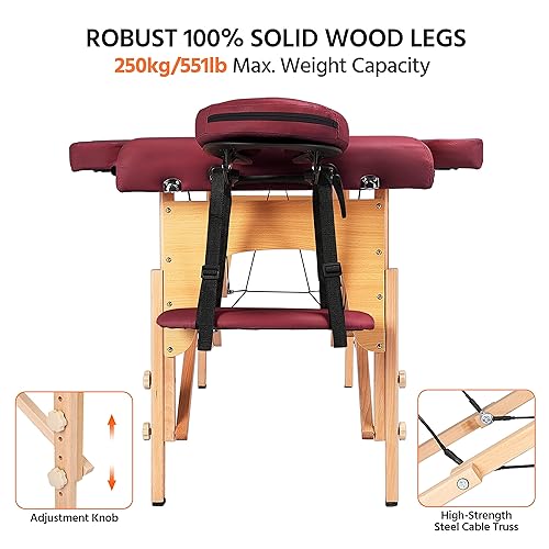 Miniatura 9 de Yaheetech Cama de spa portátil para pestañas, cama de masaje, mesas de pestañas plegables, cama de tatuaje ajustable, 2 pliegues con bolsa no