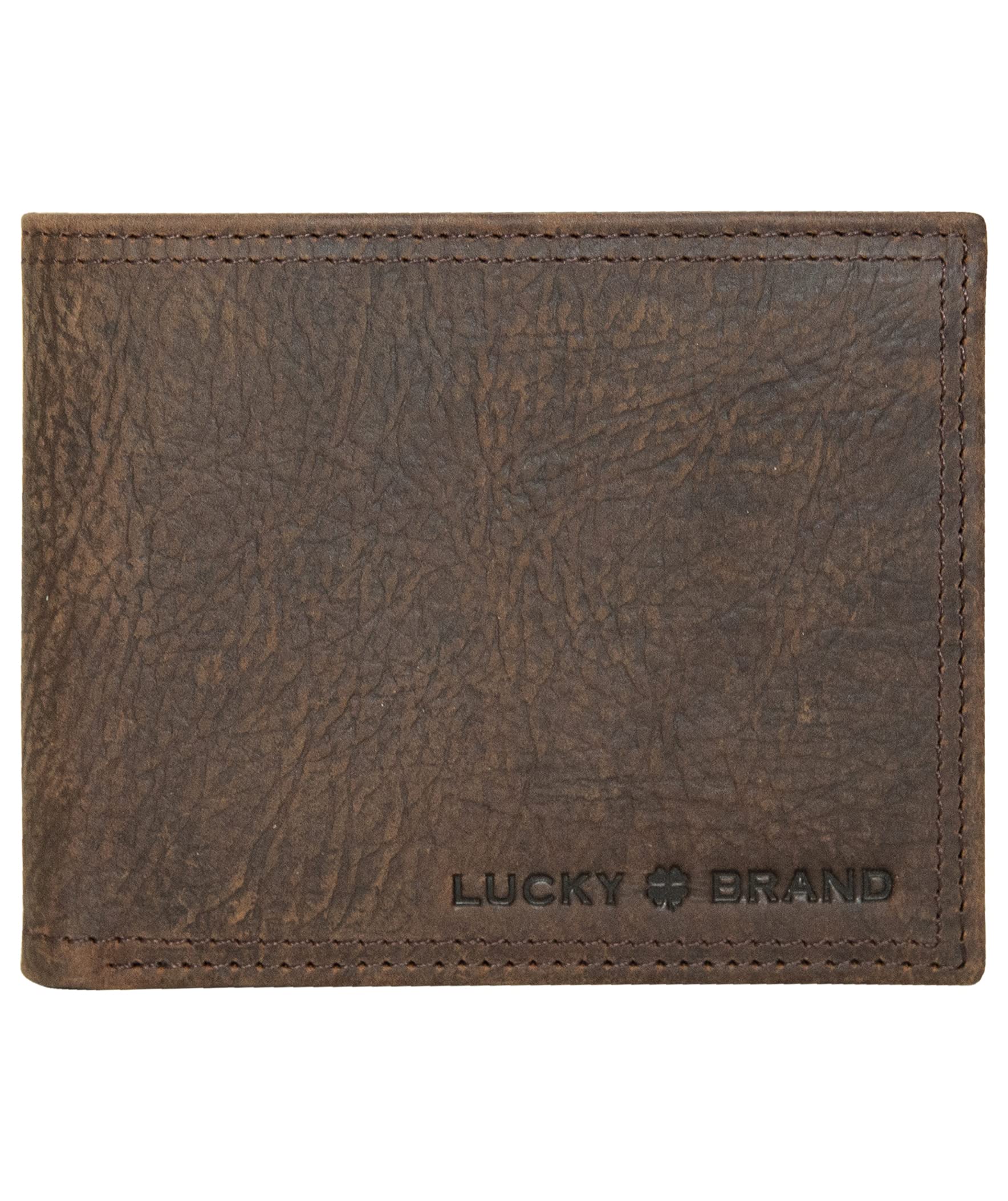 Lucky BrandMen's Embossed Bifold Wallet (Available in Cotton Canvas, DBL Stitched Leather-Brown, One Size