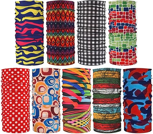 9 pañuelos para el cuello para mujer, pasamontañas, tubo, máscara facial UV, diadema, para hombre, para esquí, refrescante, paquete de envoltura