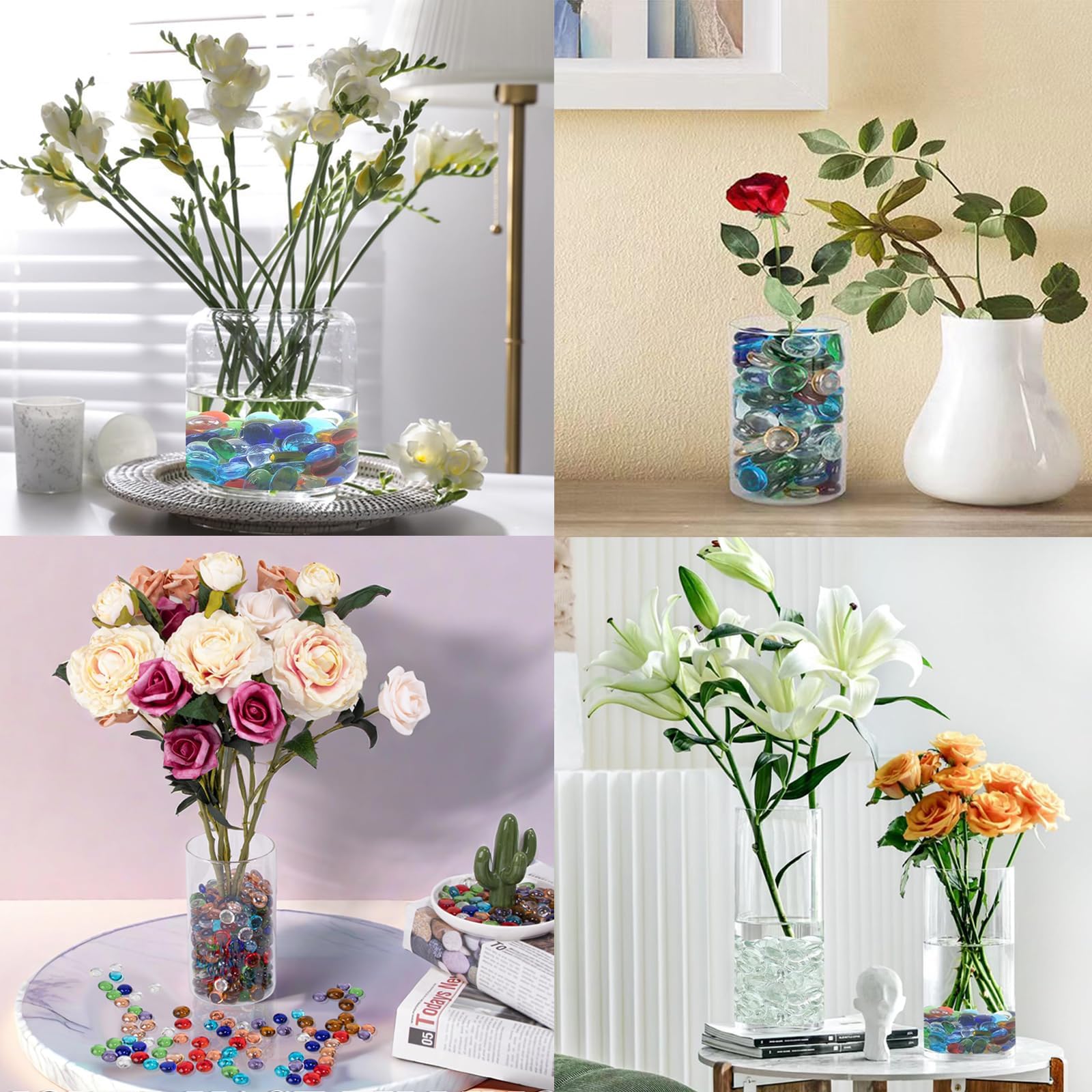 Galets en verre (340 g) – Petites billes plates pour aquariums, vases et décoration