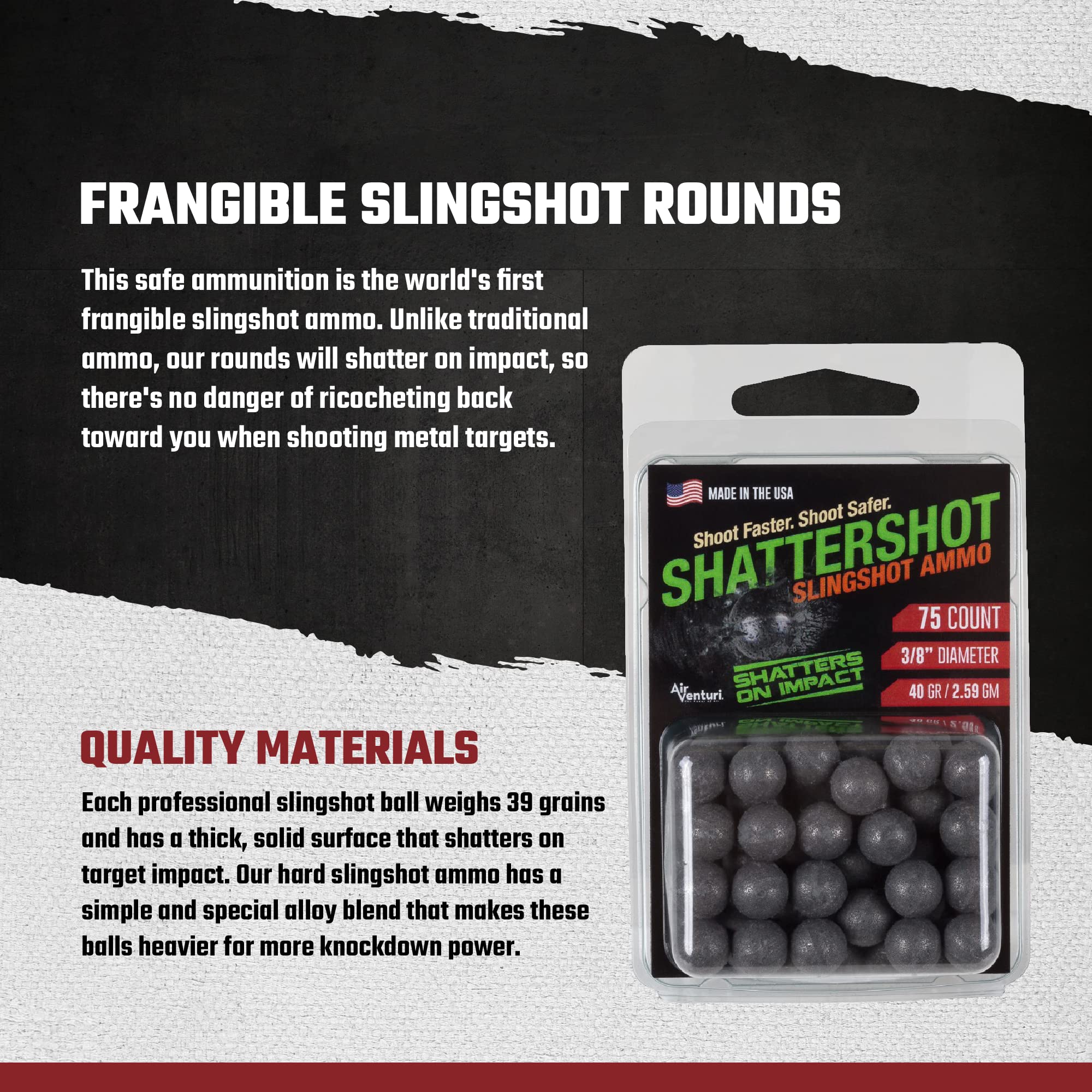Pack of 75 x AIR VENTURI Dust Devil Shatter Shot 9.5mm 3/8" Slingshot Ammo ANTI RICOCHET, Grey - Image 3