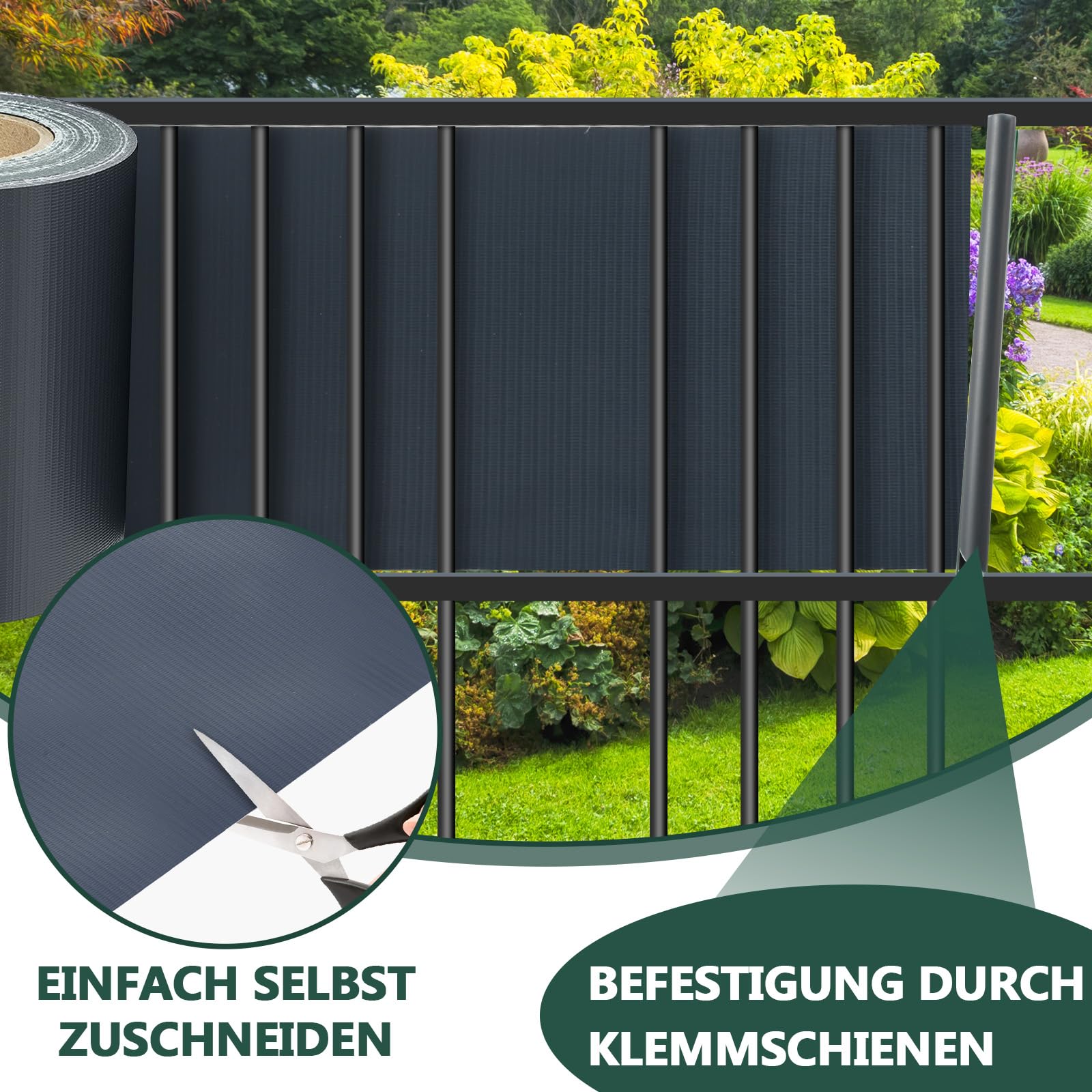 Folia maskująca z PCW o wymiarach 70 m x 19 cm, nieprzejrzysta ochrona przed wzrokiem do paneli z podwójnym prętem, z 60 klipsami mocującymi, do ogrodzenia ogrodowego, balkonu, antracyt