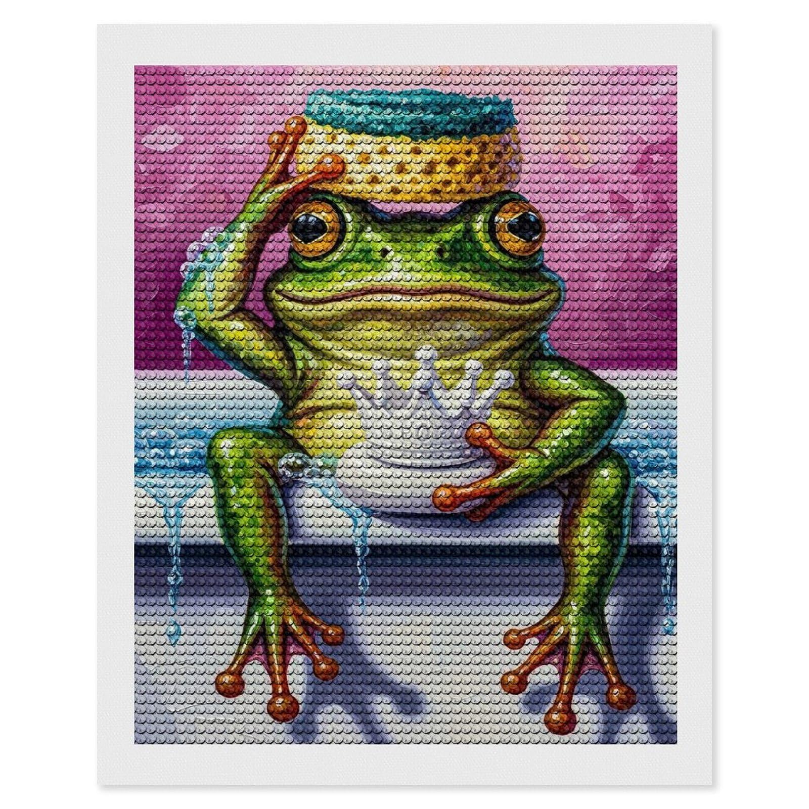 Junmoney Frog King in A Bathtub Diamond Art Canvas 16"x20", Decorate Your Room, Mindful Craft Activity, Cosy Home Accent, Thoughtful Handmade Gift