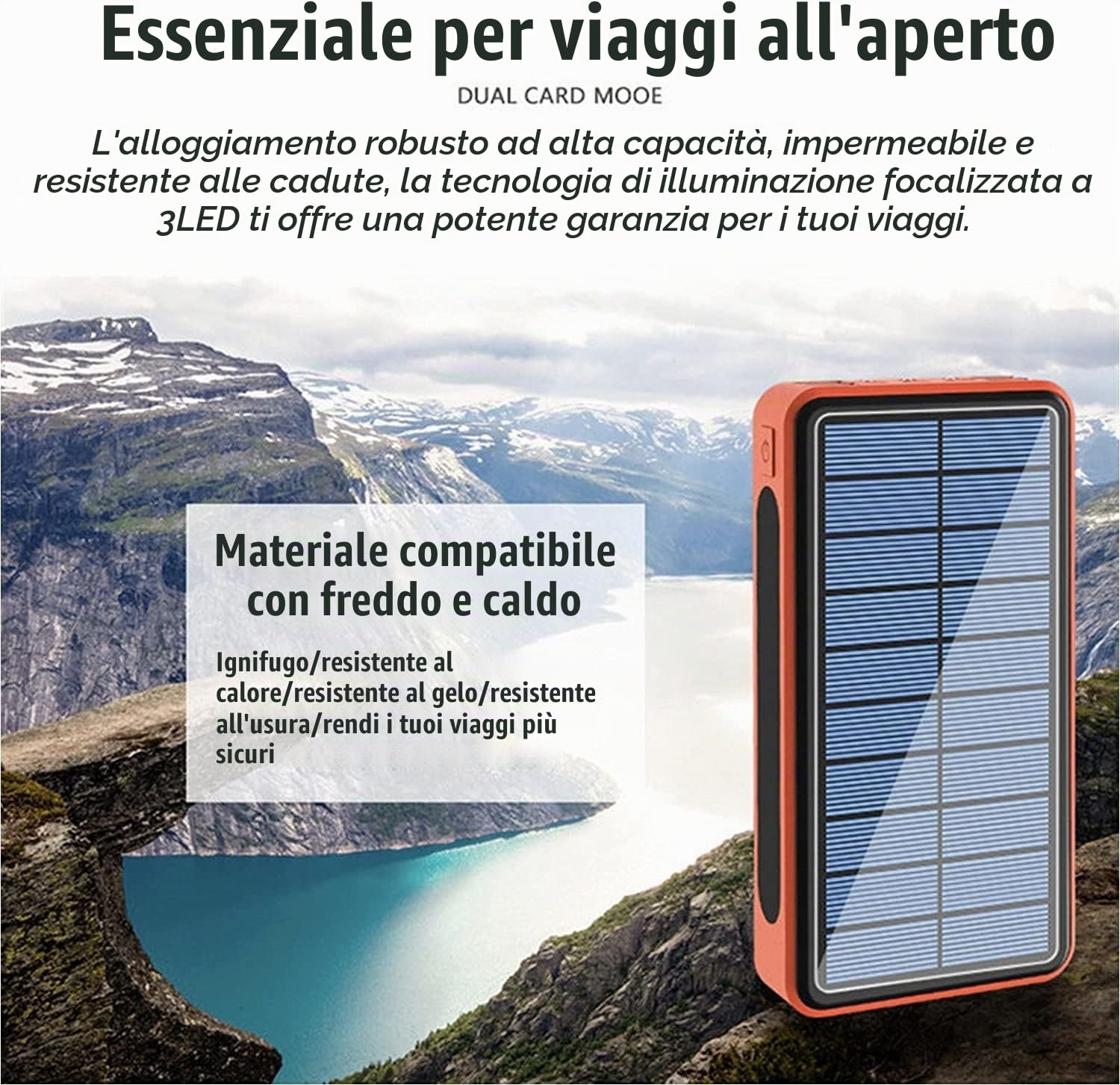 Caricabatterie Solare 100000mAh Power Bank Portatile Caricabatterie Di Ricarica Ad Alta Velocità Batteria Di Sostegno Esterna Capacità Enorme Per Smartphone, Tablet, Console Di Gioco, Fotocamera ( Col