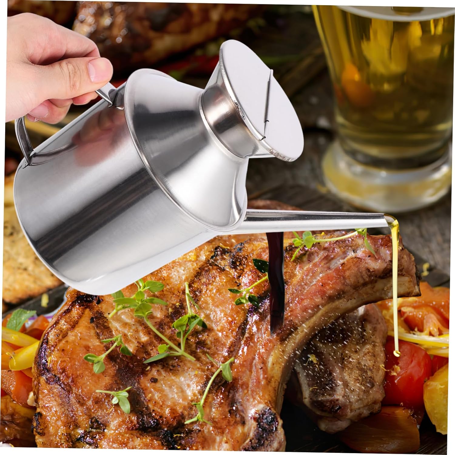 Oil Container Kitchen Stainless Steel Oil Pot Sauce Bottle Vinegar Dispenser Multi-function Spray Comfortable to Hold Handle