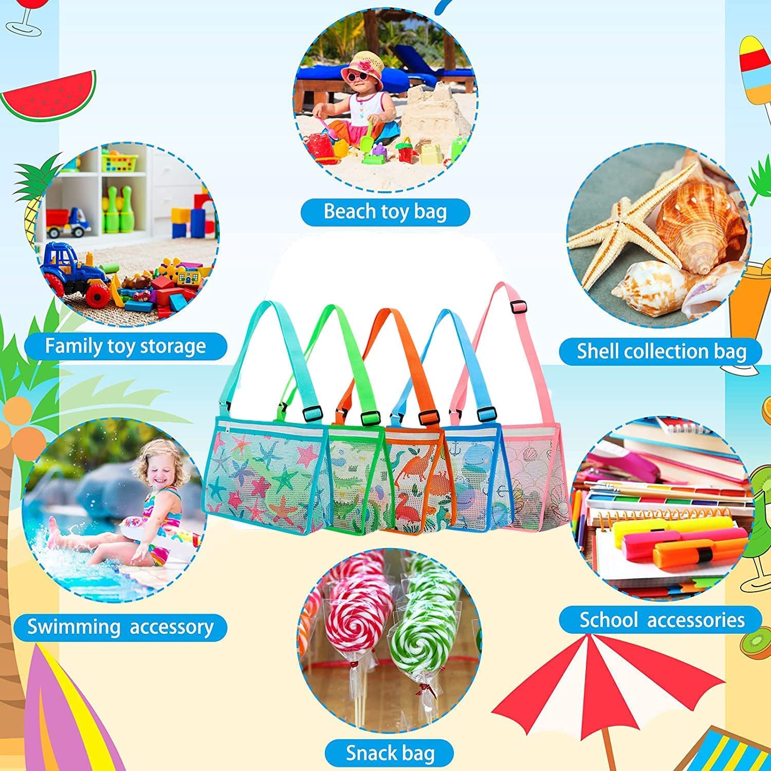 Netz-Strandtasche 'Baby Hai' – Schnell Trocknend, 24x24 Cm, Für Spielzeug, Muscheln & Badekleidung