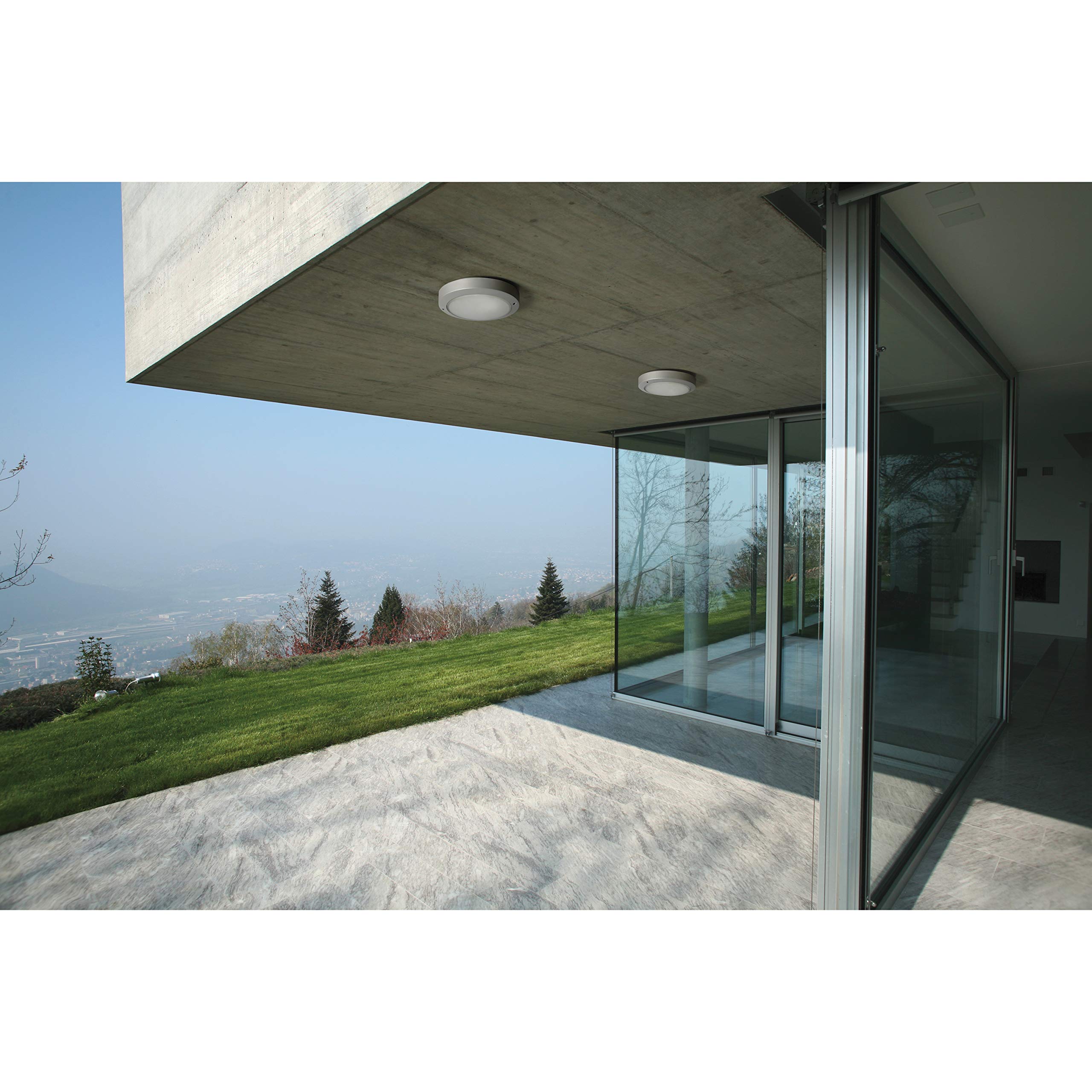 DOPO LIGHTING - Aplique de pared o techo redondo PAMPERO gris portalámpara E27 exterior IP65 (Diam.27cm). Aplique circular gris para balcones, porches y terrazas…
