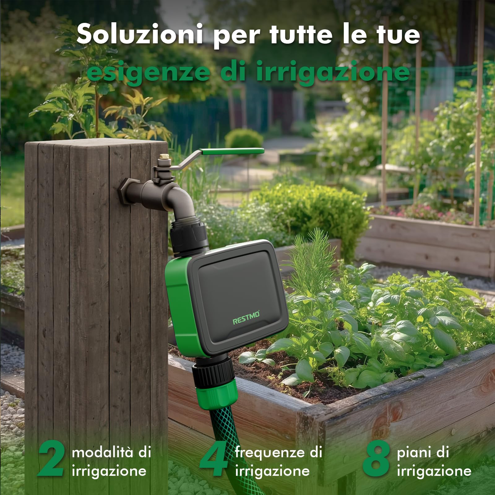 RESTMO Computer di irrigazione a 1 zona Wi-Fi + hub RF con flussometro | Orologio di irrigazione Automatico da Giardino, Controllo di Irrigazione, Sistema di Irrigazione per Giardino e Prato
