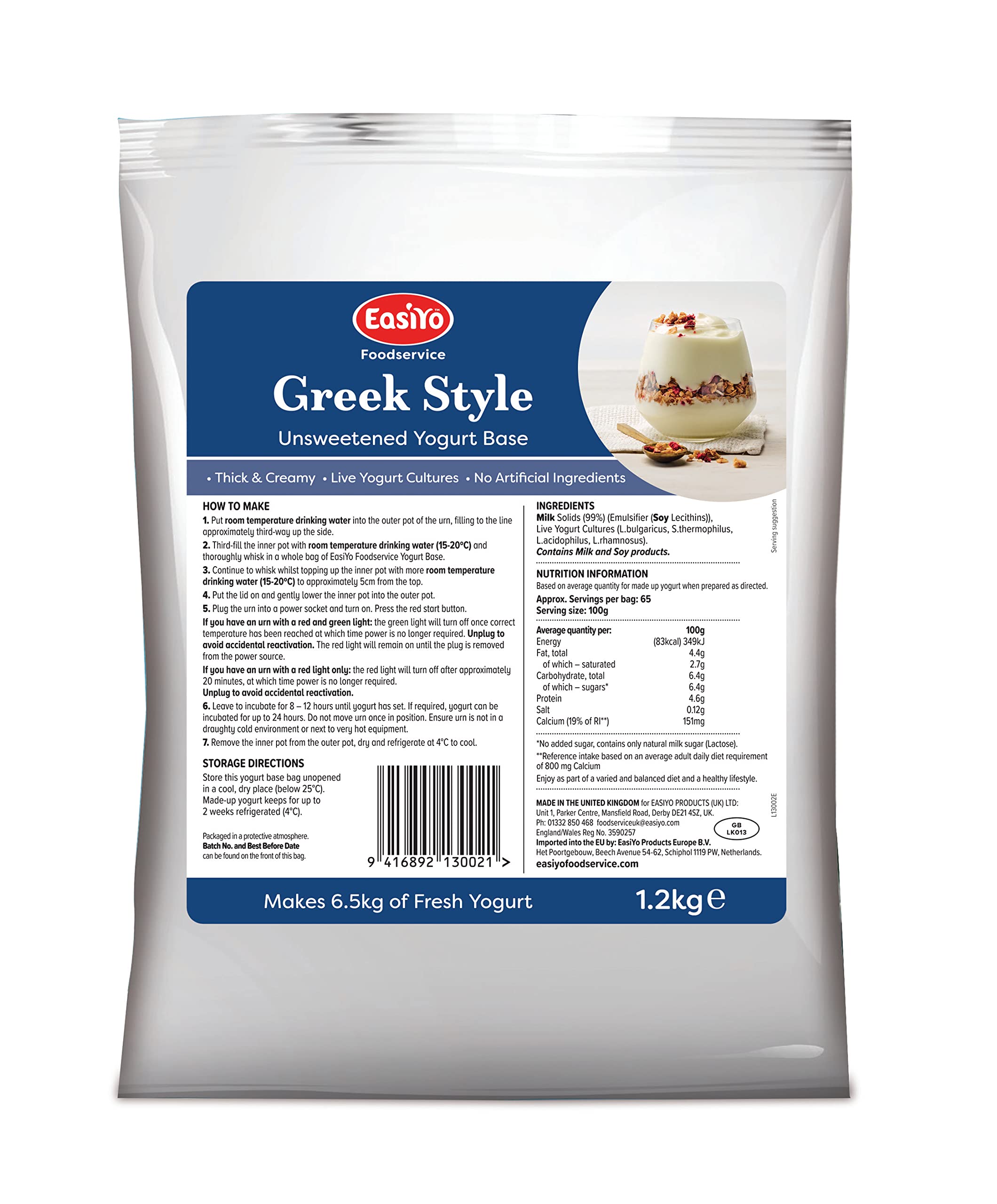 Food Service Catering Size EasiYo Yogurt and Desserts Mixes Compatible With 6.5KG / 13KG Yogurt Maker (Greek Style 1.2kg)
