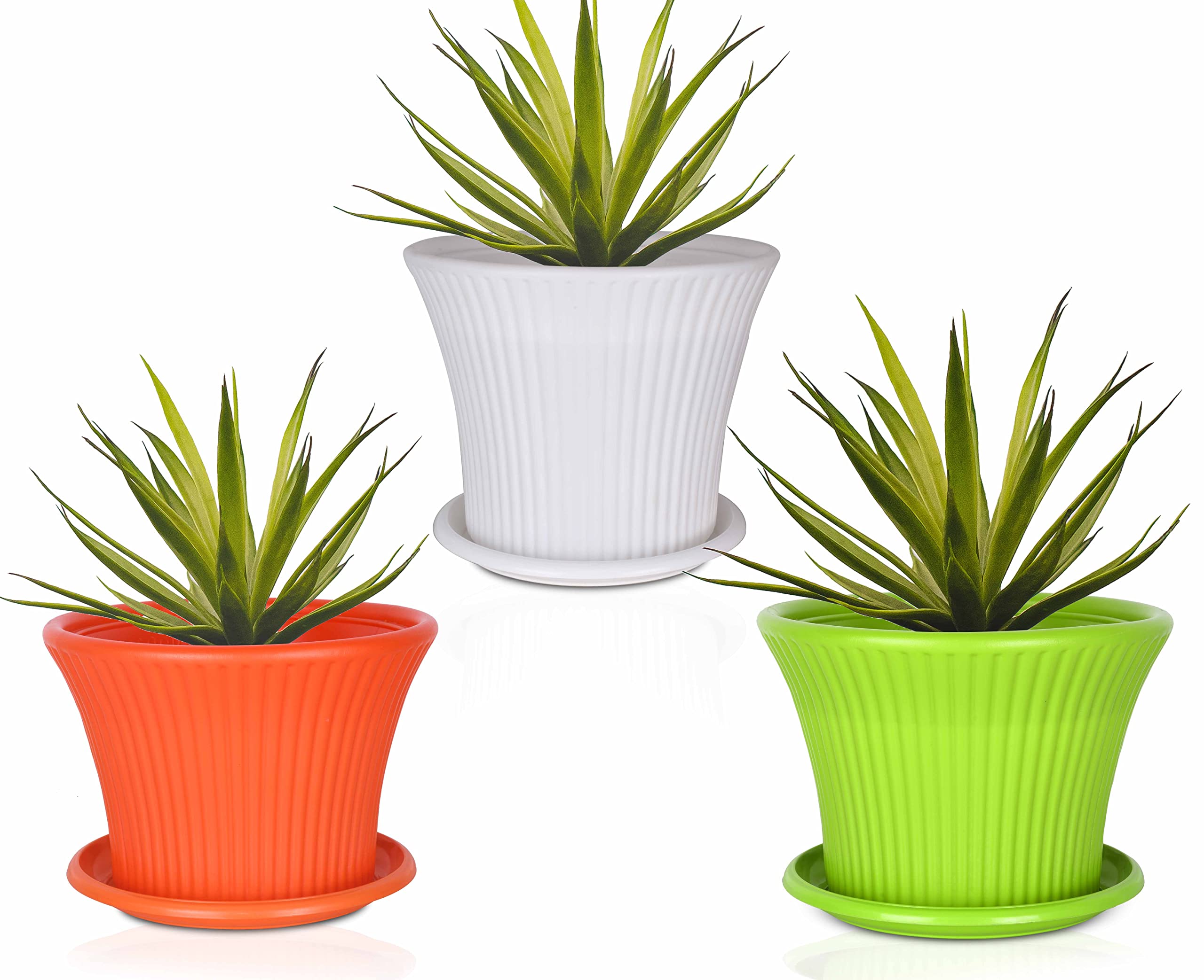 HINS Plastic Classic Flower Pot with Plate for (Green, White, Orange, 9 inch) Multicolor Set of 3 for Indoor and Outdoor Gardening for Tool for Plants Garden Flowers Pot Gardening Gamla for Garden (B09L4WPKQG) Amazon Price History, Amazon Price Tracker