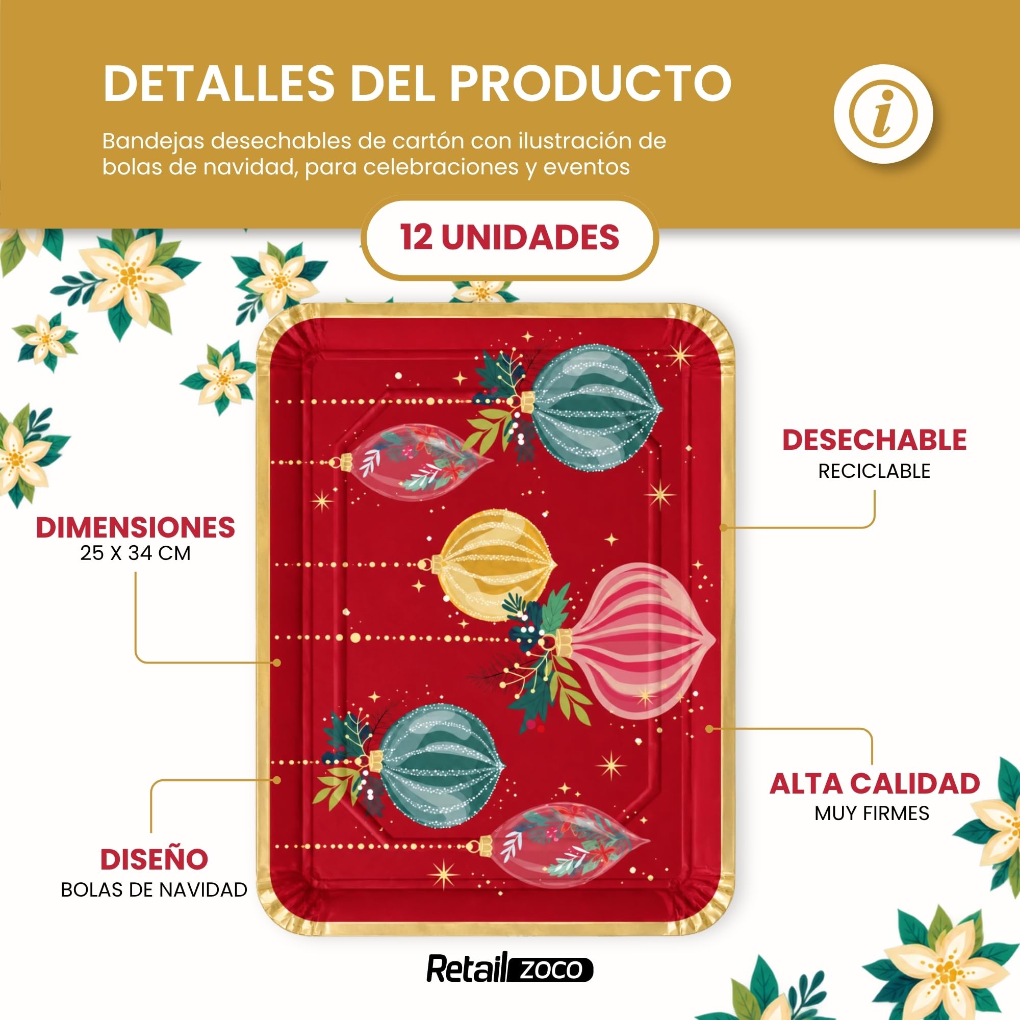 Bandejas de Cartón para Servir, Diseño Navidad, 12 Unidades - imagen 2