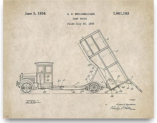 Cartel de patente de camión volquete impresión artística 11x14 decoración de pared imagen vintage construcción equipo pesado
