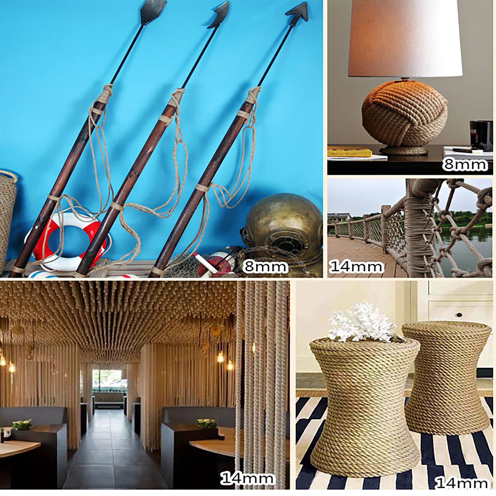 Cuerda De Yute Natural Cuerda De Cáñamo Retorcida,Cuerda De Yute Fuerte,Cuerda De Sisal Trenzada Sólida Multifuncional para Manualidades,Muelles,Paisajismo Decorativo,Escalada