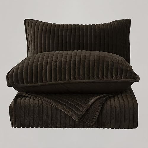 Miniatura 8 de SHALALA NEW YORK Juego de edredón de pana de 3 piezas, tamaño Queen, funda de cama a rayas, colcha acogedora con 2 fundas de almohada a juego, juego