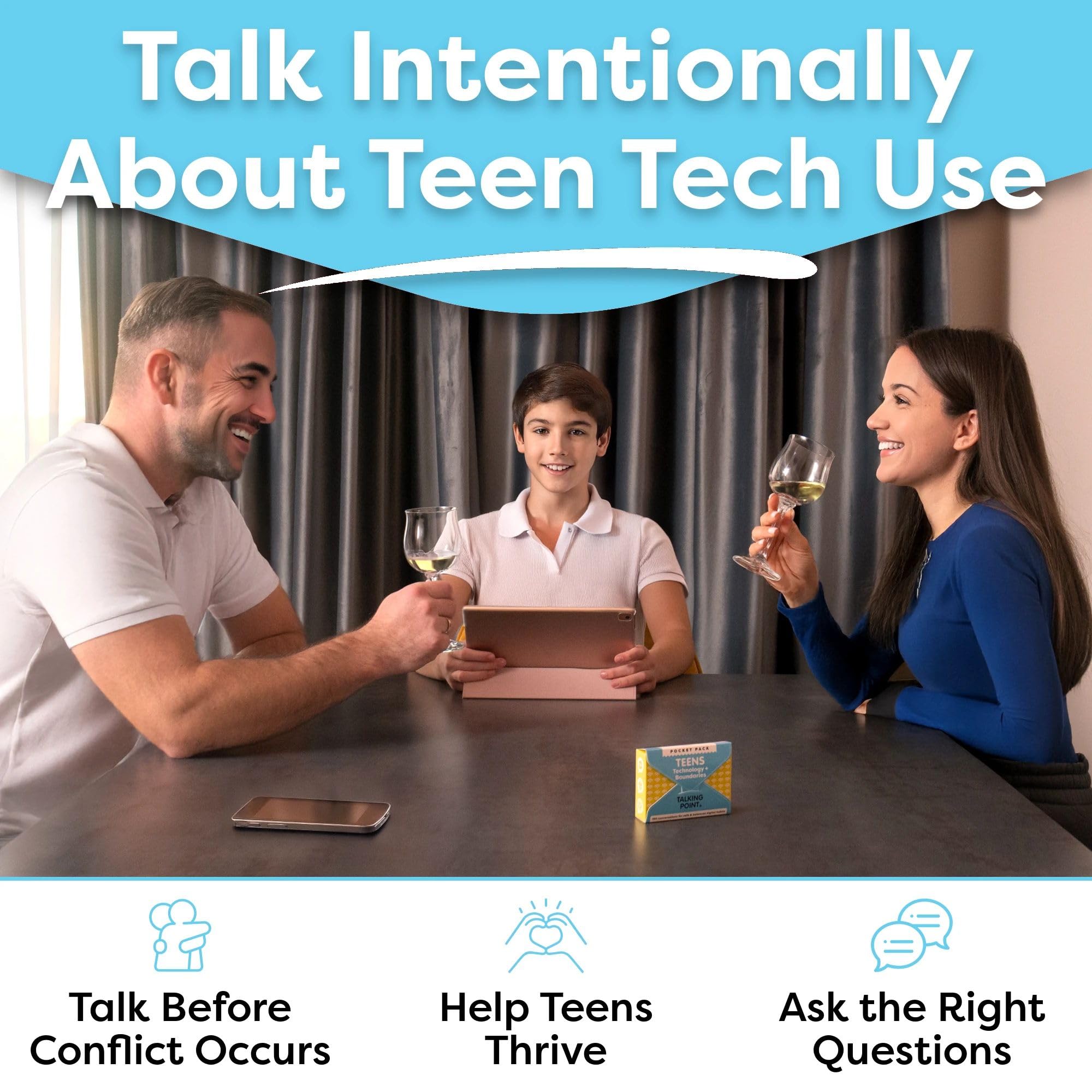 195 Parent Teens Conversation Cards - Support Parents & Teens in Navigating Technology & Social Media Boundaries - Put Down the Phone & Improve Communication - Perfect for Home & Classroom Use - Image 2
