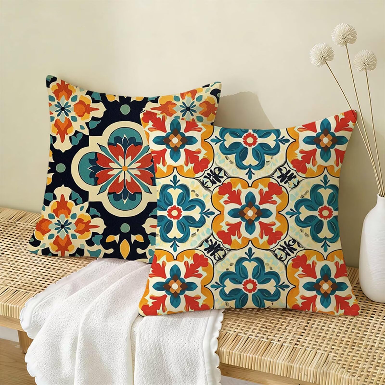 Housse Coussin 80 x 80 CM Nordique Lot de 2, Rétro Housse de Coussin Lin, Doux Confort Taies d'oreiller Imperméable Extérieur, Fermeture Éclair, Lavable en Machine, Canapé, Chambre, Fauteuil X-708