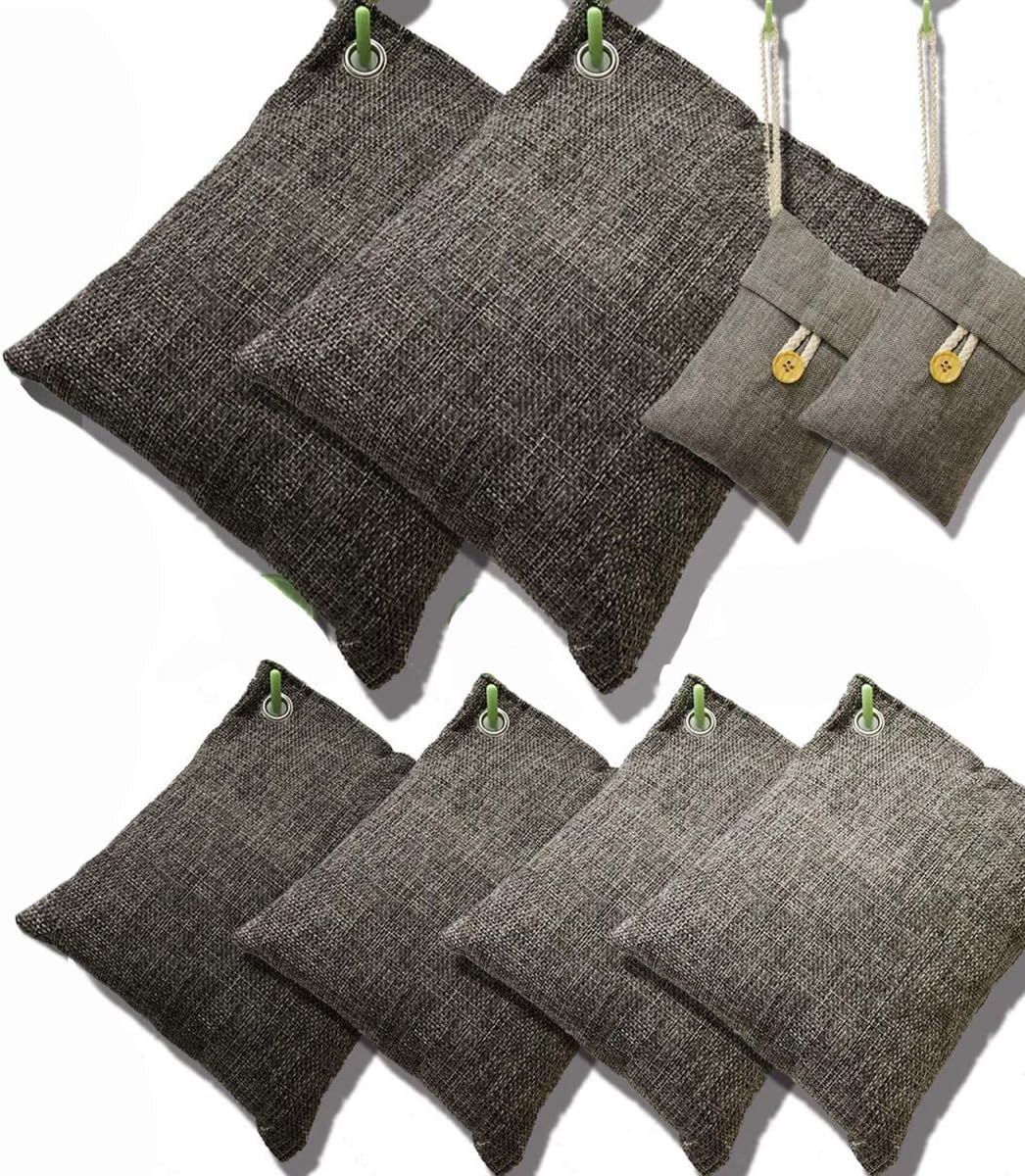Activated Bamboo Charcoal Air Purifying Bag for Home Odor Eliminator Car Air Freshener for Closet Deodorizer Shoe Room Basement Litter Box Pet safe Gym Bag 8 PACKS (4X200 G) (2X500 G) (2X100 G)