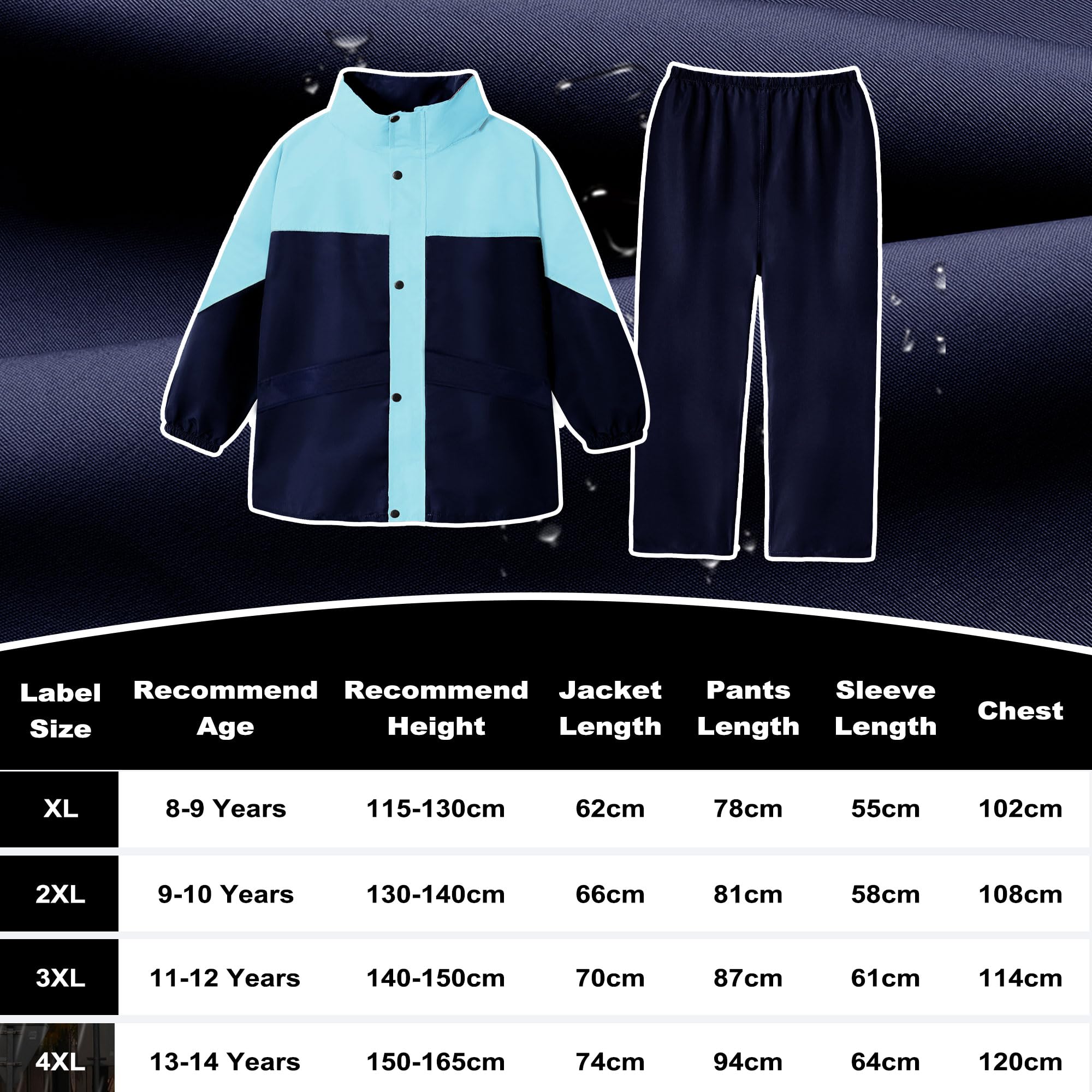 Chubasquero Impermeable Niño Niña Chaqueta Lluvia & Pantalones Traje con Capucha y Bolsa Portátil Impermeable Traje de Lluvia Conjunto Ligero Aire Libre Abrigos para Adolescente 8-14 años