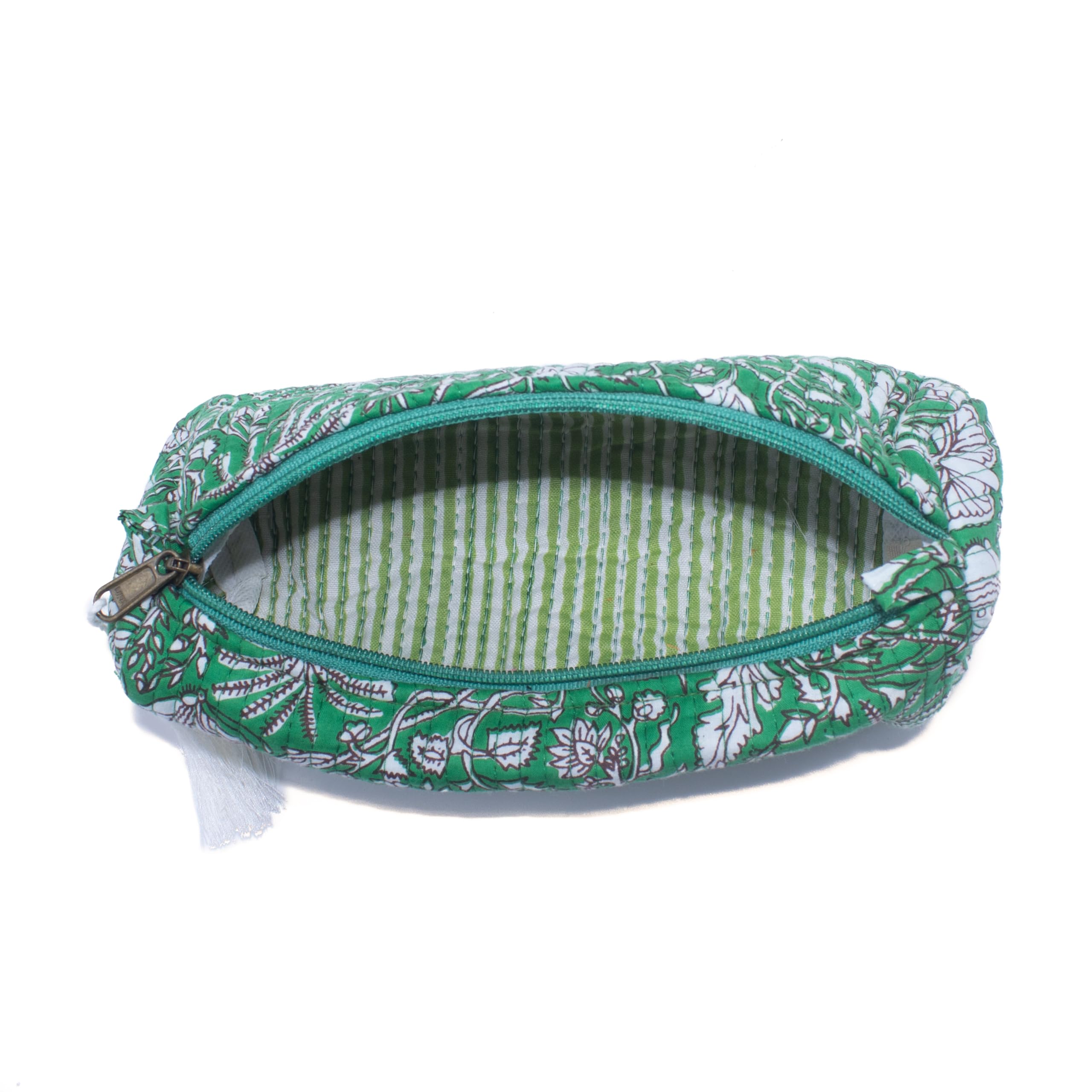 NILUXE DESIGN Estuche de Algodón Acolchado con Cremallera y Flecos - Estampado Variados - Estuche Multiusos - Estuche Maquillaje-Escolar (Ver-Flor)