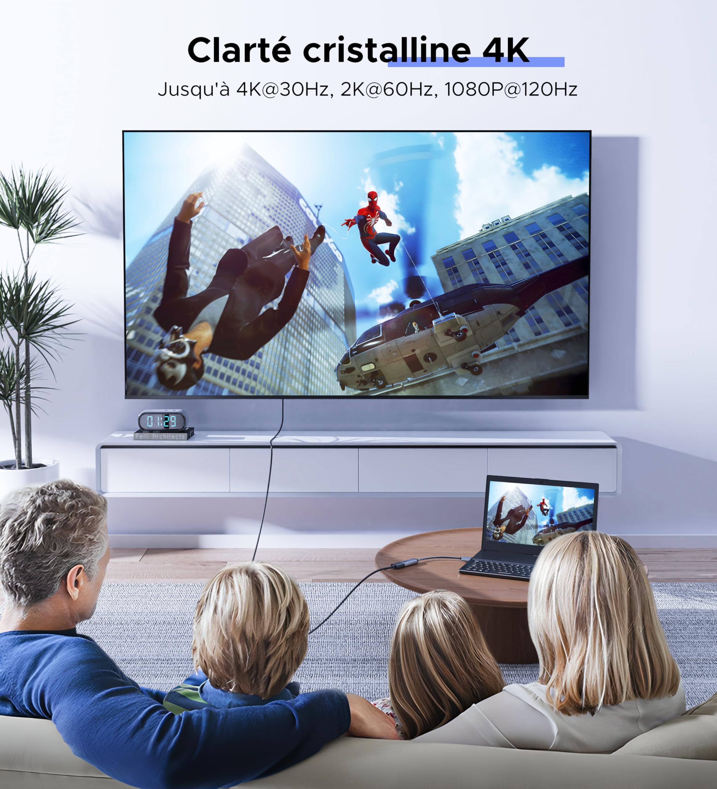 WARRKY Adaptateur DisplayPort vers HDMI 4K, Convertisseur DP 1.2 vers HDMI 1.4 Nylon Tressé pour Lenovo, HP, Dell, ASUS - Gris