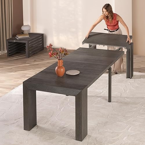 Miniatura 19 de Transformer Table - Mesa de comedor extensible de madera maciza, asientos 2-12, mesa de comedor extensible, muebles que ahorran espacio, muebles de