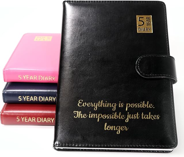 Personalised Custom Premium 5 Year Diary Organiser A5 Size | Design A Truly Unique Gift | Gold Embossed PU Leather (Red)