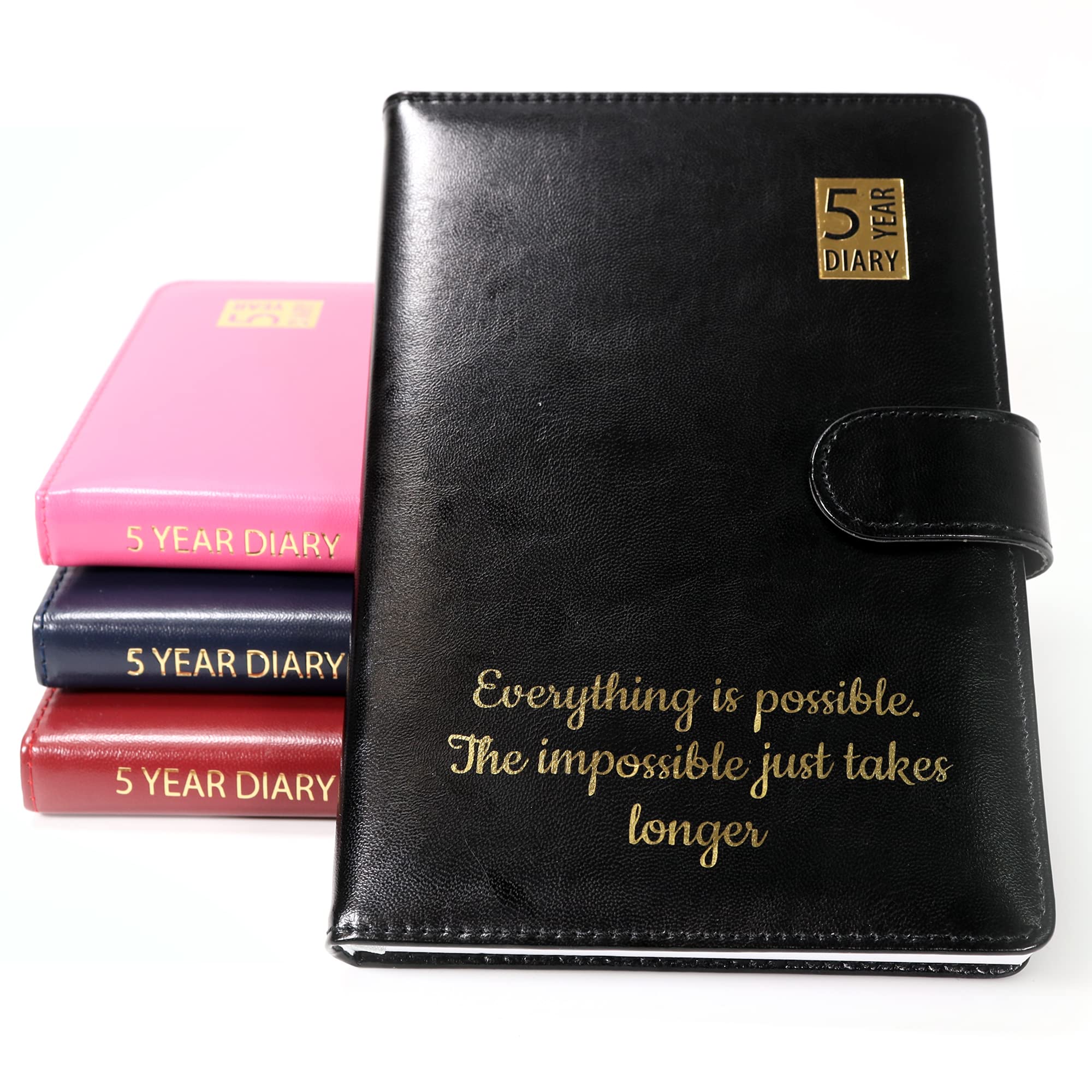 Personalised Custom Premium 5 Year Diary Organiser A5 Size | Design A Truly Unique Gift | Gold Embossed PU Leather (Blue)