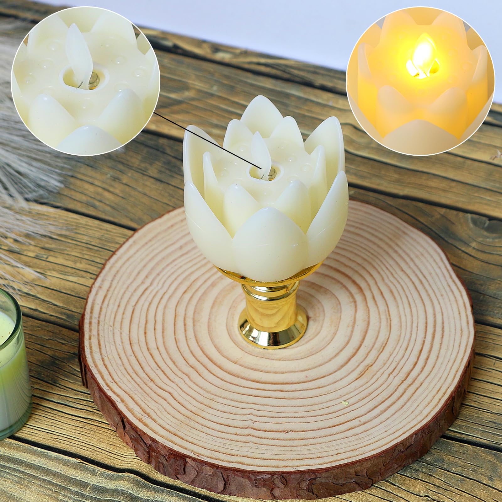 2Pcs LED Lotus Buddhist Lights Buddha Lotus Lamps Plug in or Battery